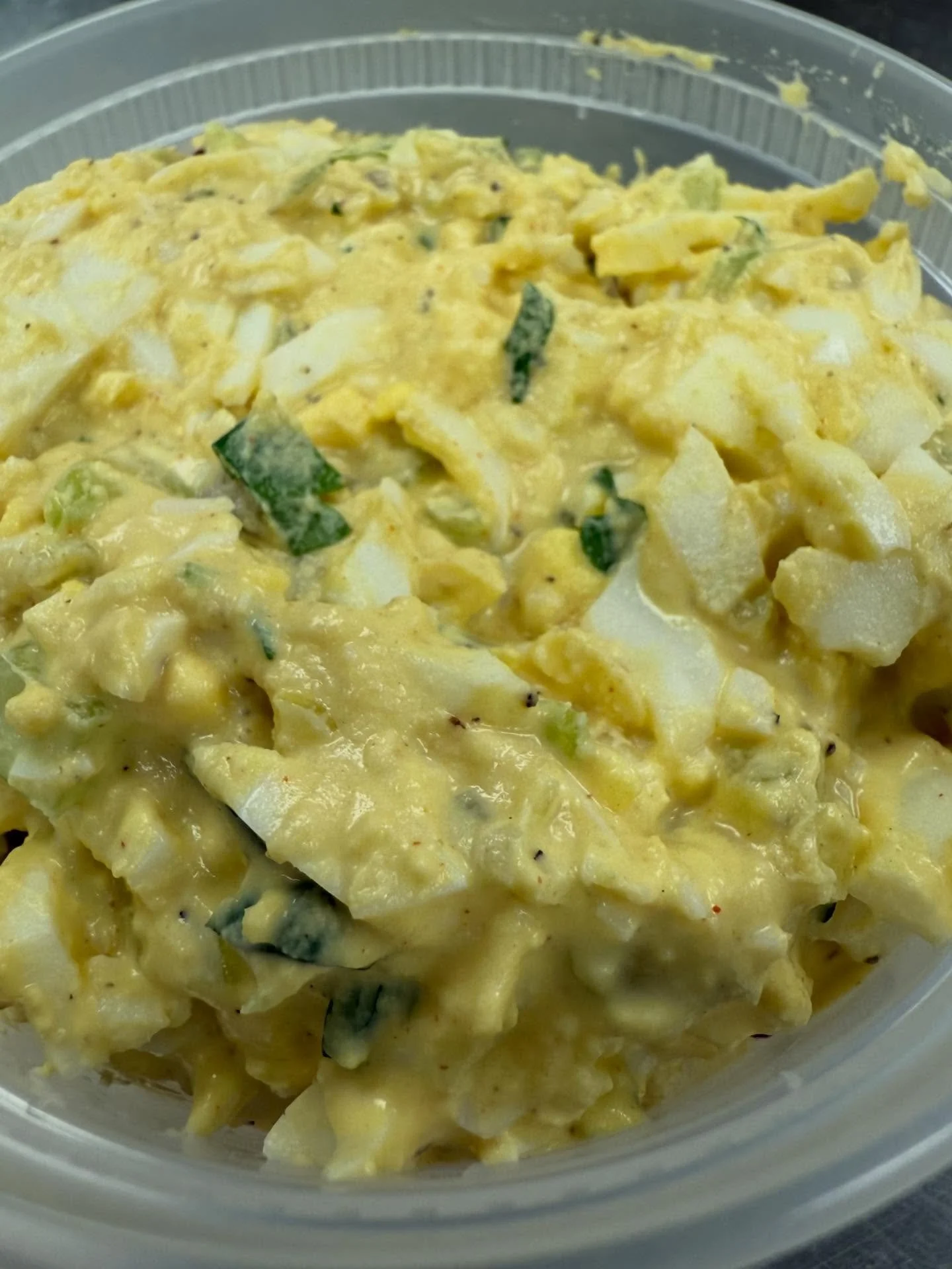 Jati made a REAL egg salad in the deli 🥚 it&rsquo;s got cage free eggs, celery, onion, parsley, lemon juice, veganaise, Dijon, nutritional yeast, garlic powder, onion powder, paprika, salt, and pepper 😋 it&rsquo;s super tasty and super new for the 