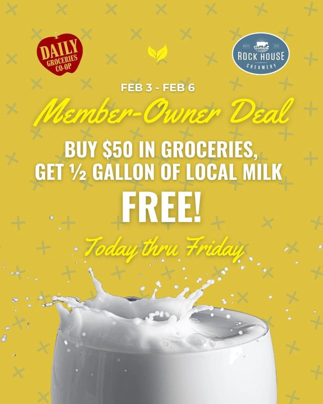 Great deal, member-owners! From Tues-Fri this week, buy $50 or more in groceries and get a 1/2 gallon of @rockhouse_farmcreamery milk FREE! Rock House is family-owned farm located near Madison, Georgia. We wouldn&rsquo;t be who we are without our mem
