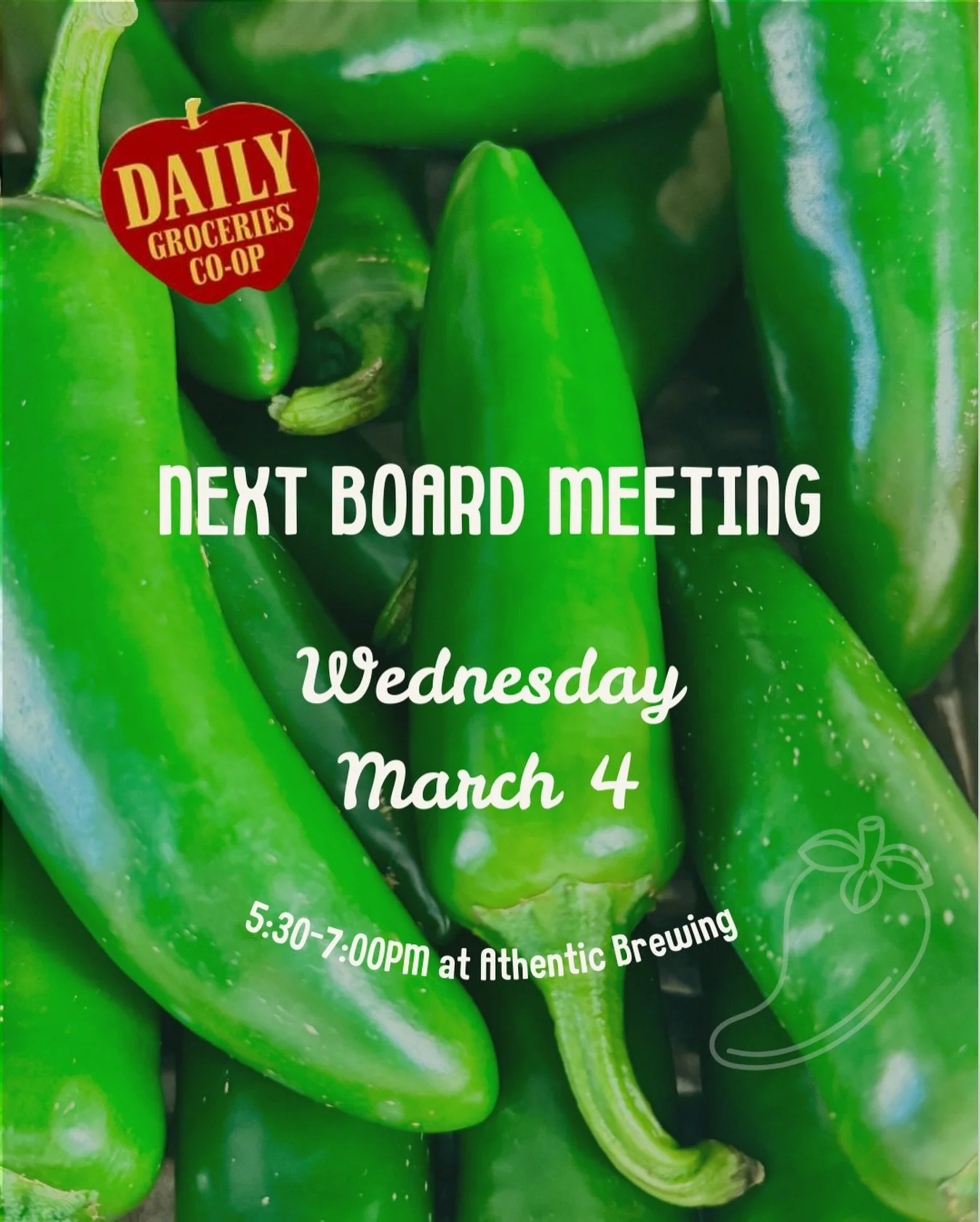 Member-Owners: Your insights have been invaluable in helping us implement the changes you&rsquo;ve seen at Daily! Please continue to engage with us and join us at next week&rsquo;s Board Meeting, Wednesday, March 4, 5:30-7:00 PM, at our usual spot at