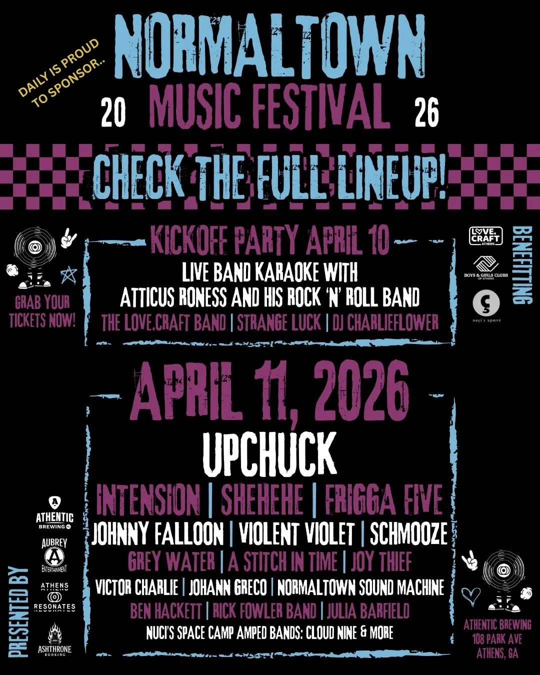 Daily Groceries is proud to be a sponsor of the Normaltown Music Festival this weekend, Friday, April 10, and Saturday, April 11.

The festival benefits Love.Craft Athens, Nuci&rsquo;s Space, and the Boys &amp; Girls Clubs of Athens!

🎉 Here's the f