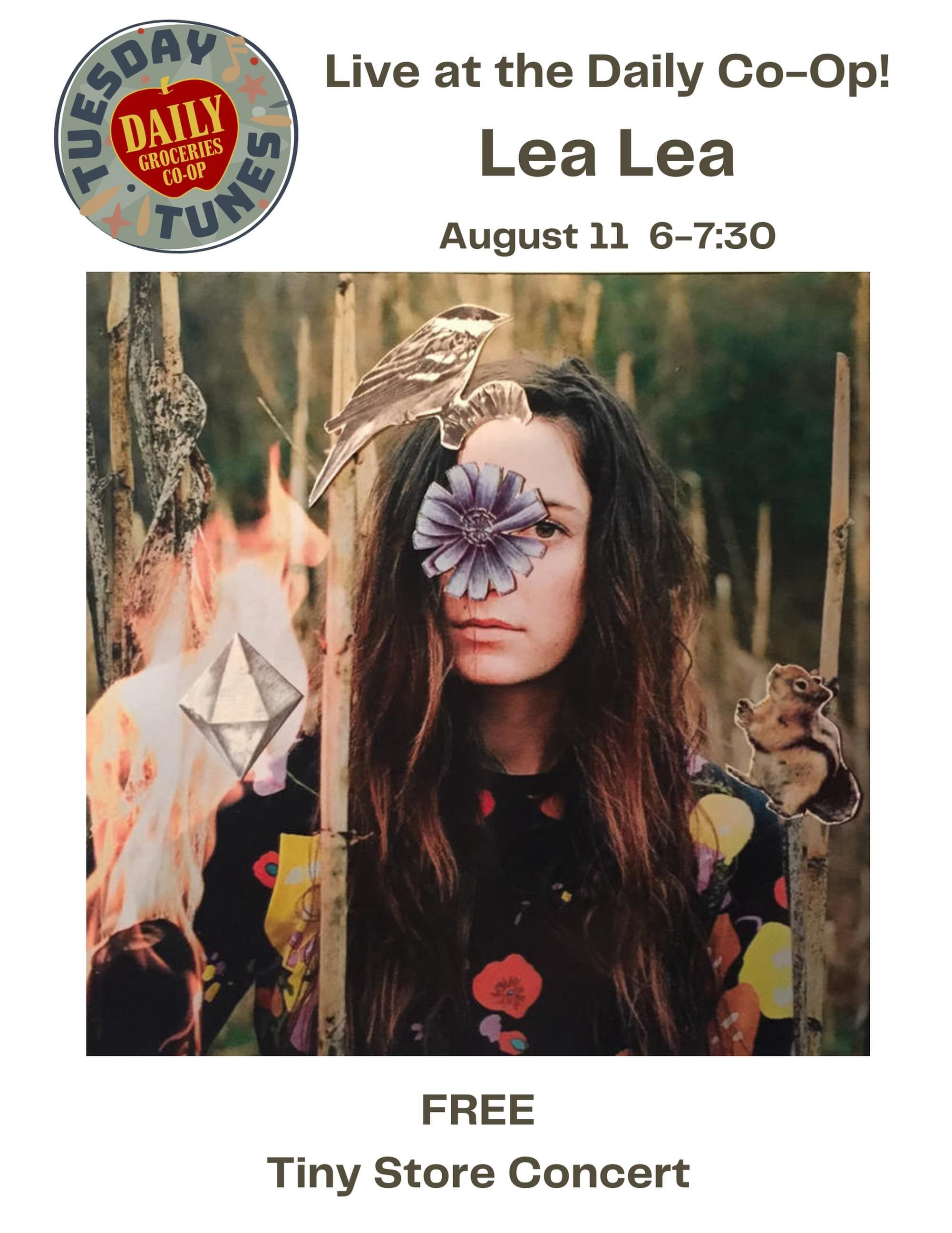 Our next Tuesday Tunes will feature the melodic bedroom pop of Lea Lea! You&rsquo;ve already heard Lea Lea&rsquo;s beautiful harmonies if you&rsquo;ve seen Freeman Leverett with a full band, but now come catch Lea Lea&rsquo;s solo magic!
So come grab