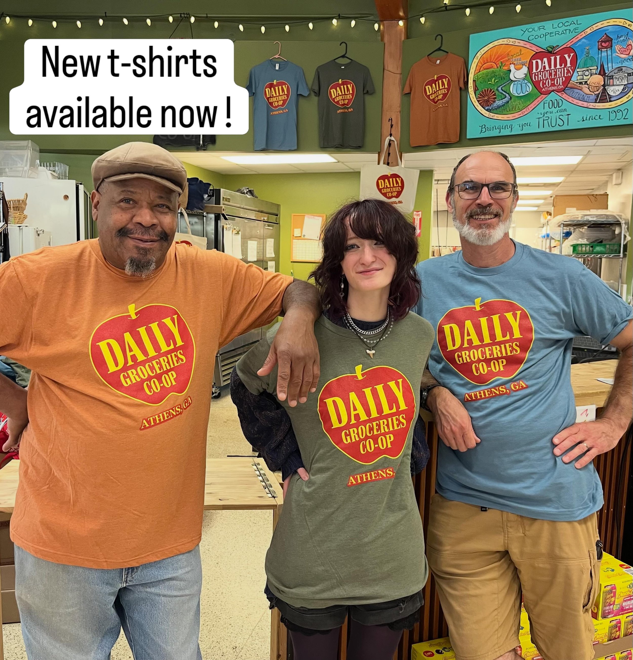 Swing by Daily to check out our new t-shirts, expertly modeled here by our crew. We&rsquo;ve also got new canvas bags in stock!