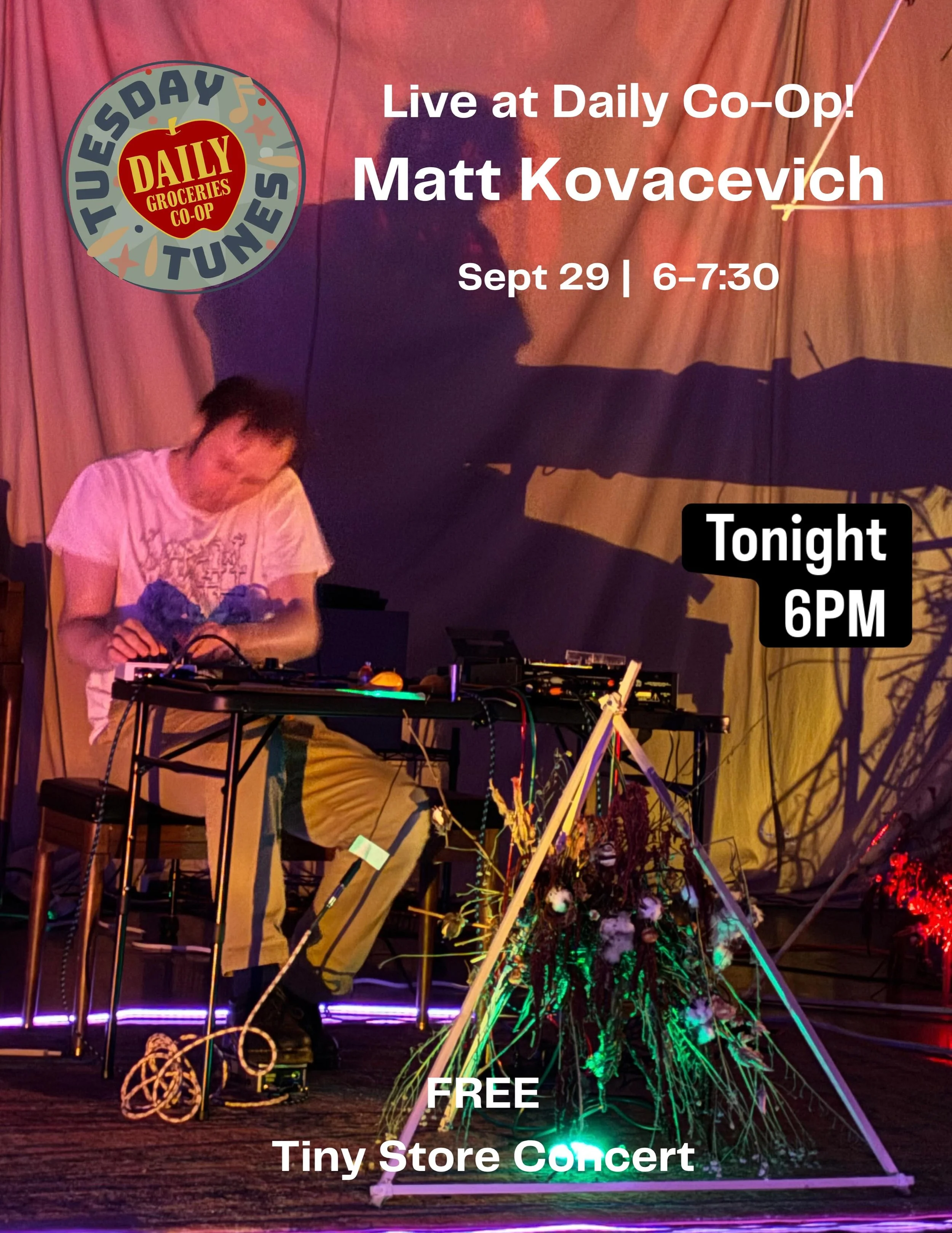 Tonight at Daily at 6PM!!! Come enjoy some really cool electronic music with Matt Kovacevich! You&rsquo;ll recognize Matt from Low Yo Yo Records!

Come enjoy the music and maybe a snack from the deli and a cold beverage or frozen treat! You can have 