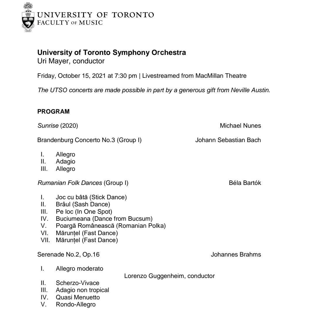Live concerts! So looking forward to spending the weekend playing orchestral and theatre music with some very dear friends!

Tomorrow, the @uoftmusic University of Toronto Symphony Orchestra plays several works for chamber orchestra, including the li