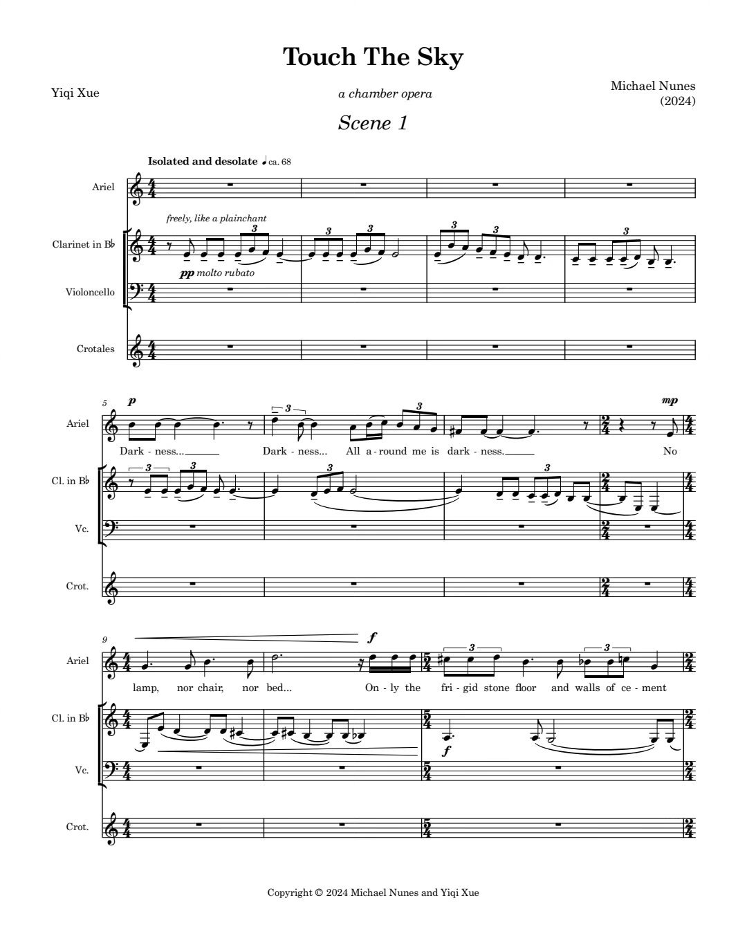 Tonight! I'm so excited for Juilliard Vocal Arts' premiere of my new chamber opera: "Touch The Sky" with libretto by Yiqi Xue at 7pm in Vocal Arts Studio 305! 7 fantastic and innovative new chamber operas by various Juilliard composers mark