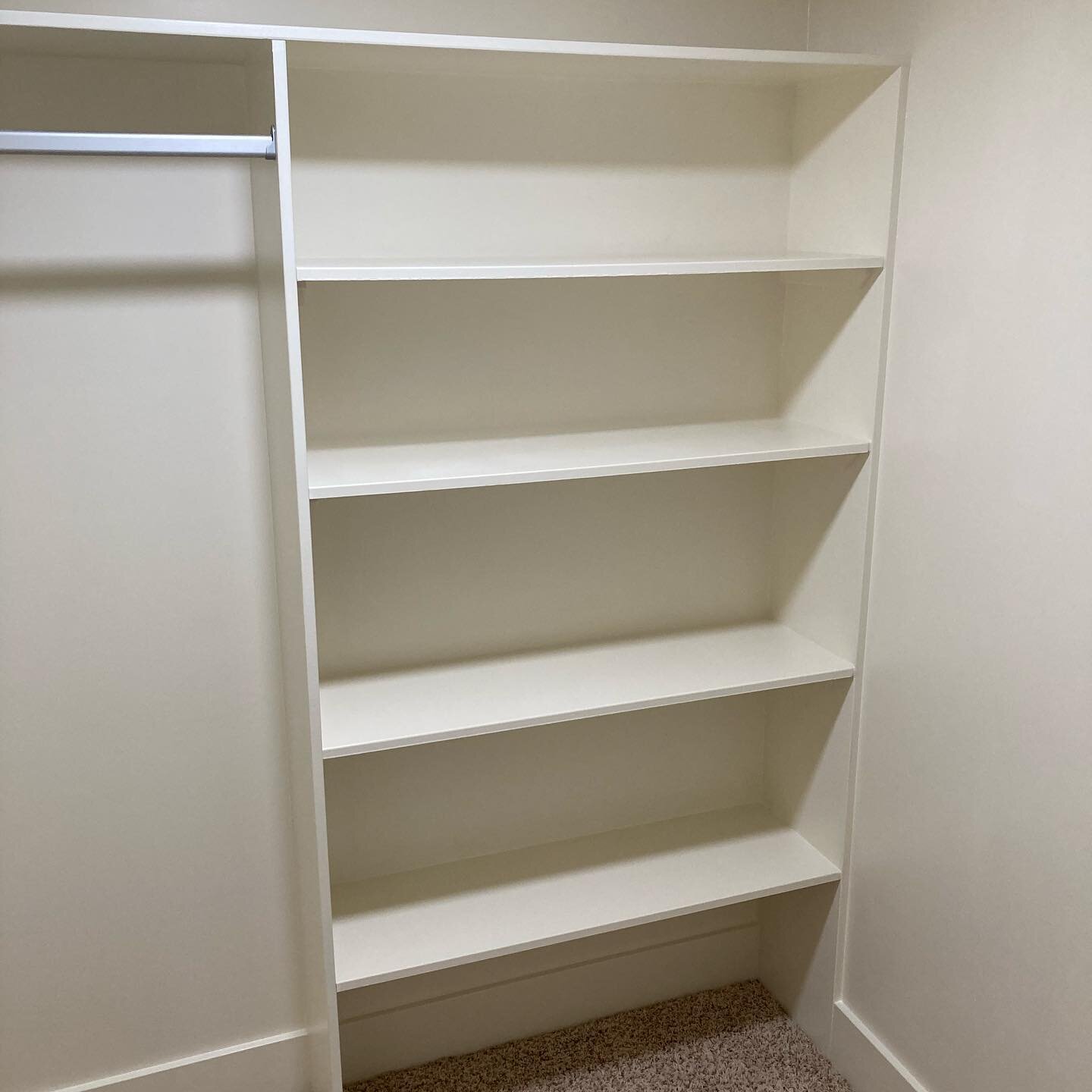 Some water damage to the ceiling in this closet resulted in a drywall repair and some new built in shelving to make better use of the space for the client. Turned out great!

#remodel #closet #builtins #flannelhomes