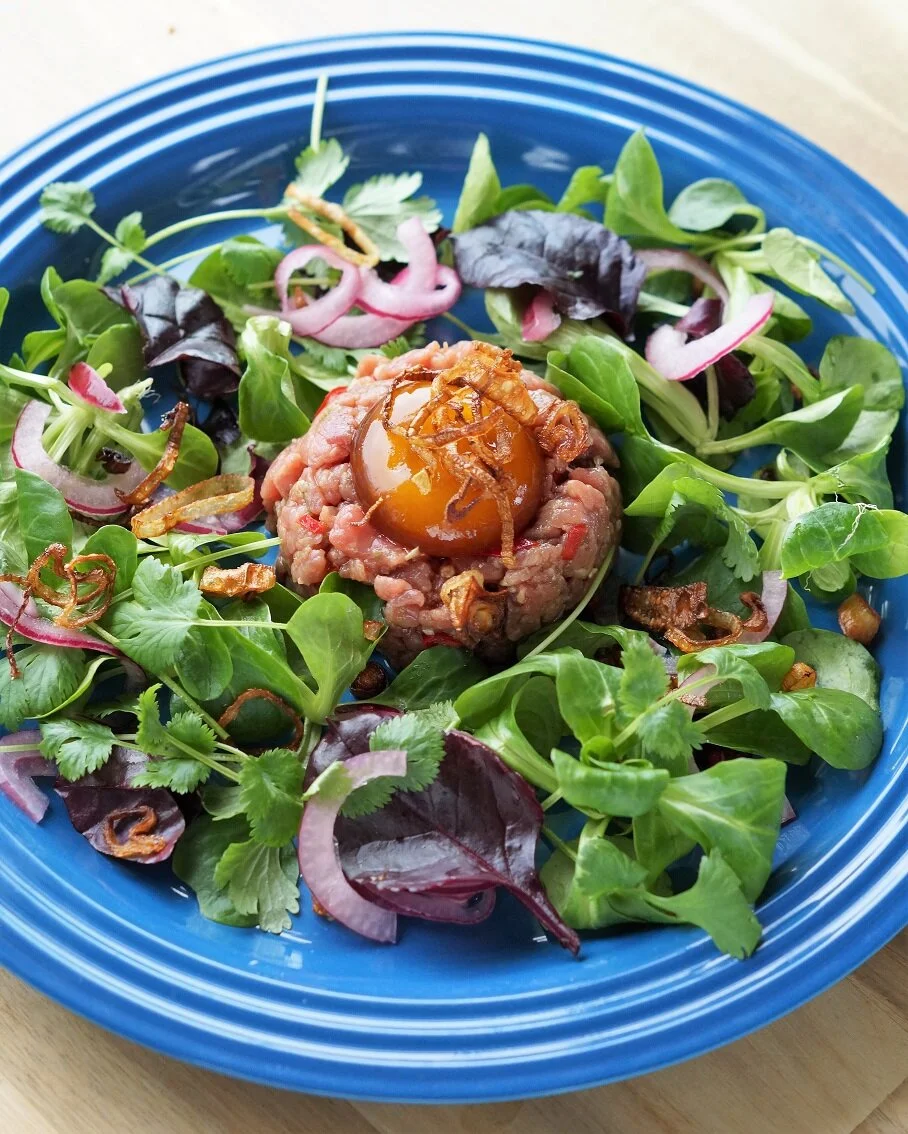 Asiatisk råbiff med soyamarinert eggeplomme