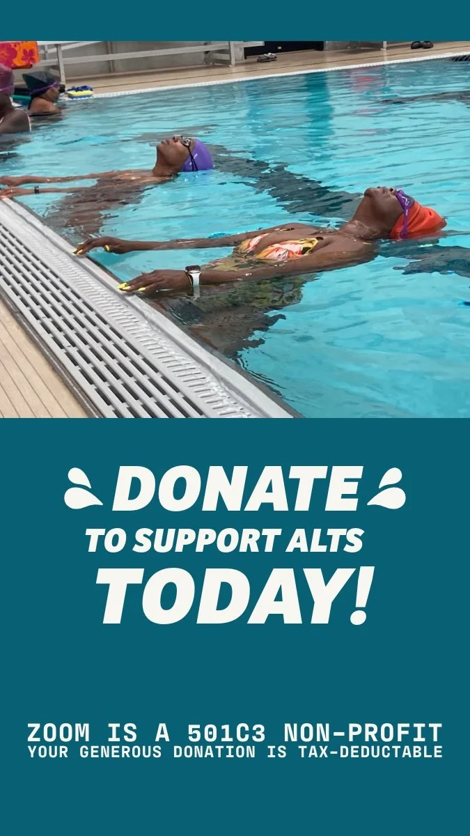A donation to the ZOOM ALTS fund helps us provide low-cost beginner-level adult swim lessons to the greater Kalamazoo area.