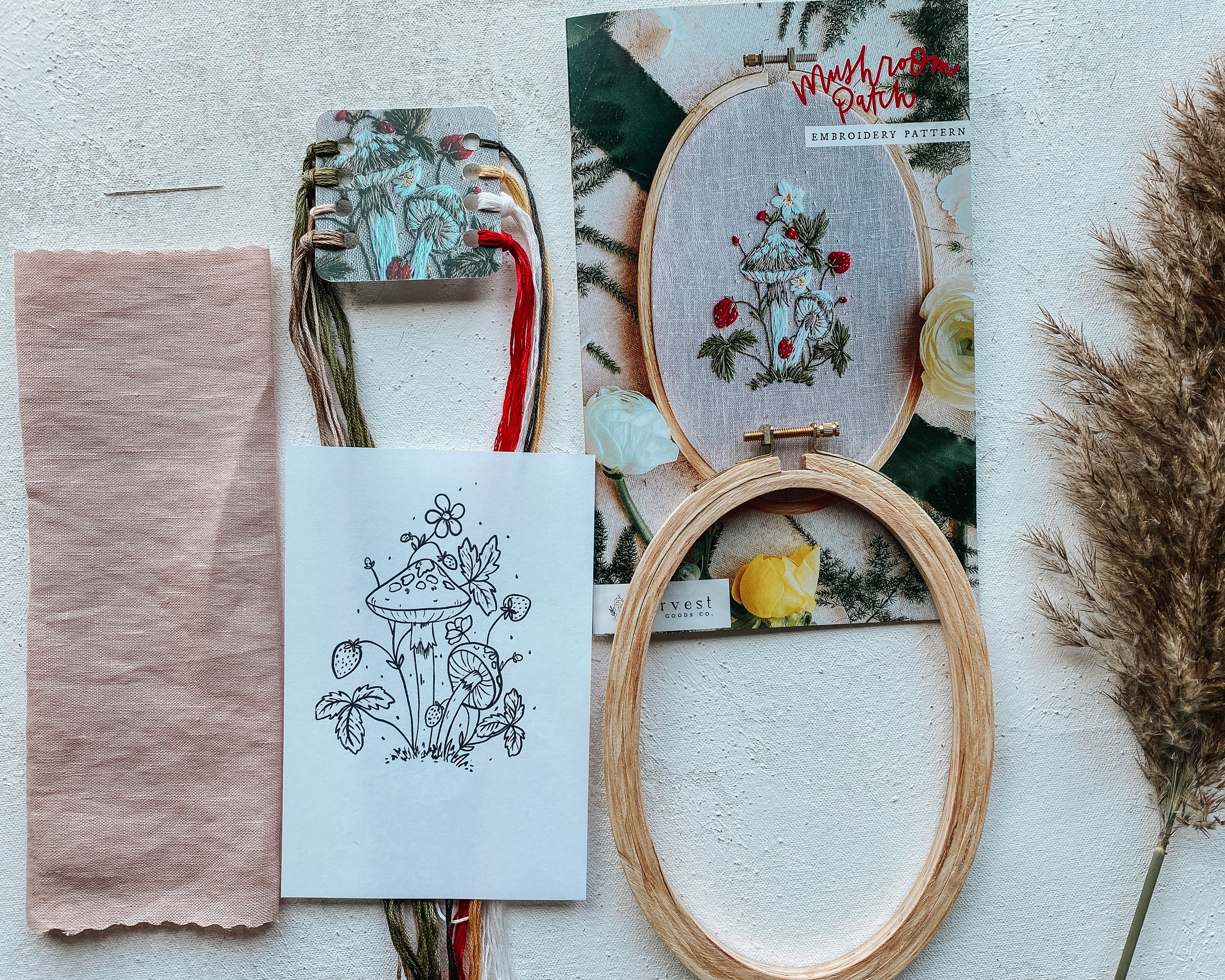 Botanical Mushrooms & Strawberries Embroidery Kit — HARVEST GOODS CO.