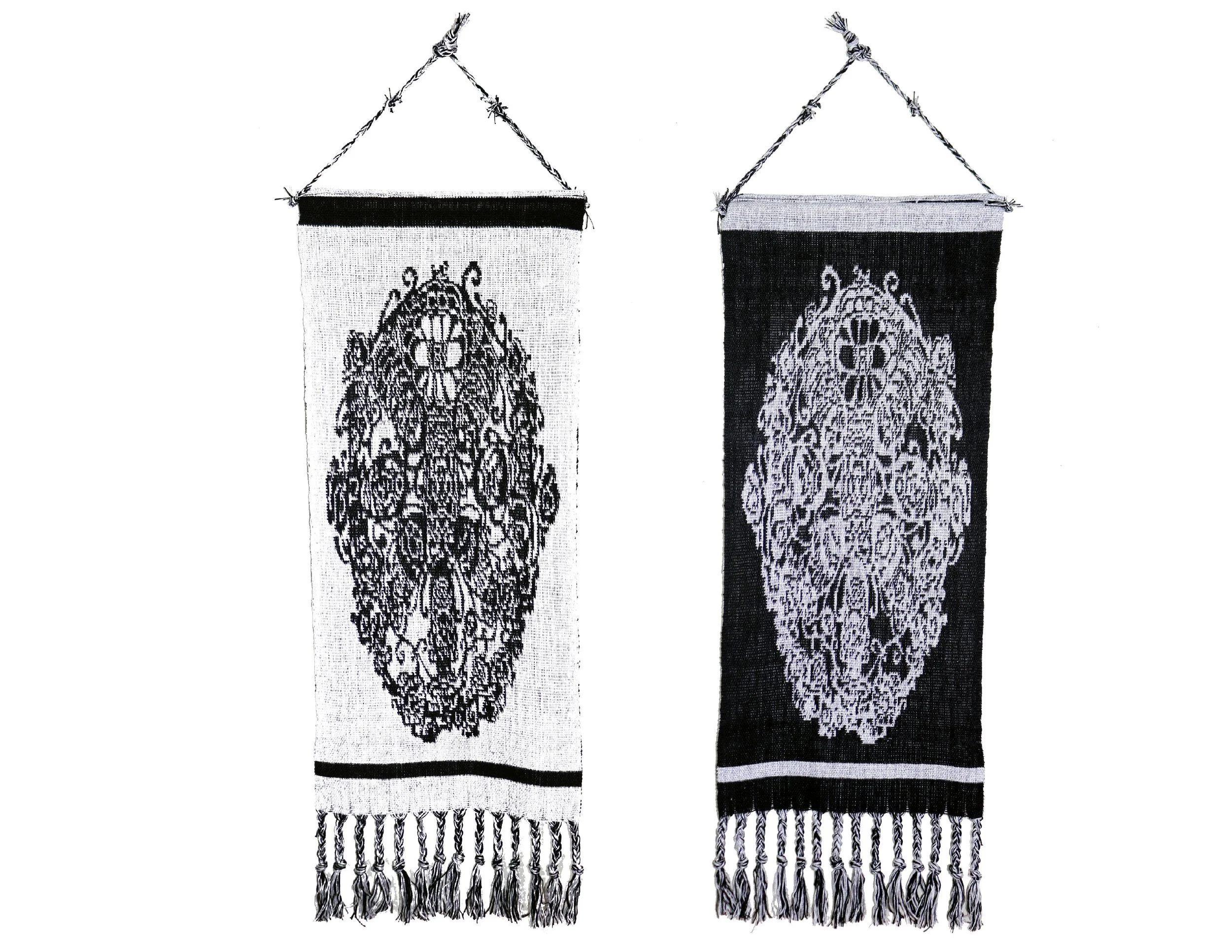 Specimen #04 , Cotton, 12’ x29", 2025 (double weave pickup, front and back view)
