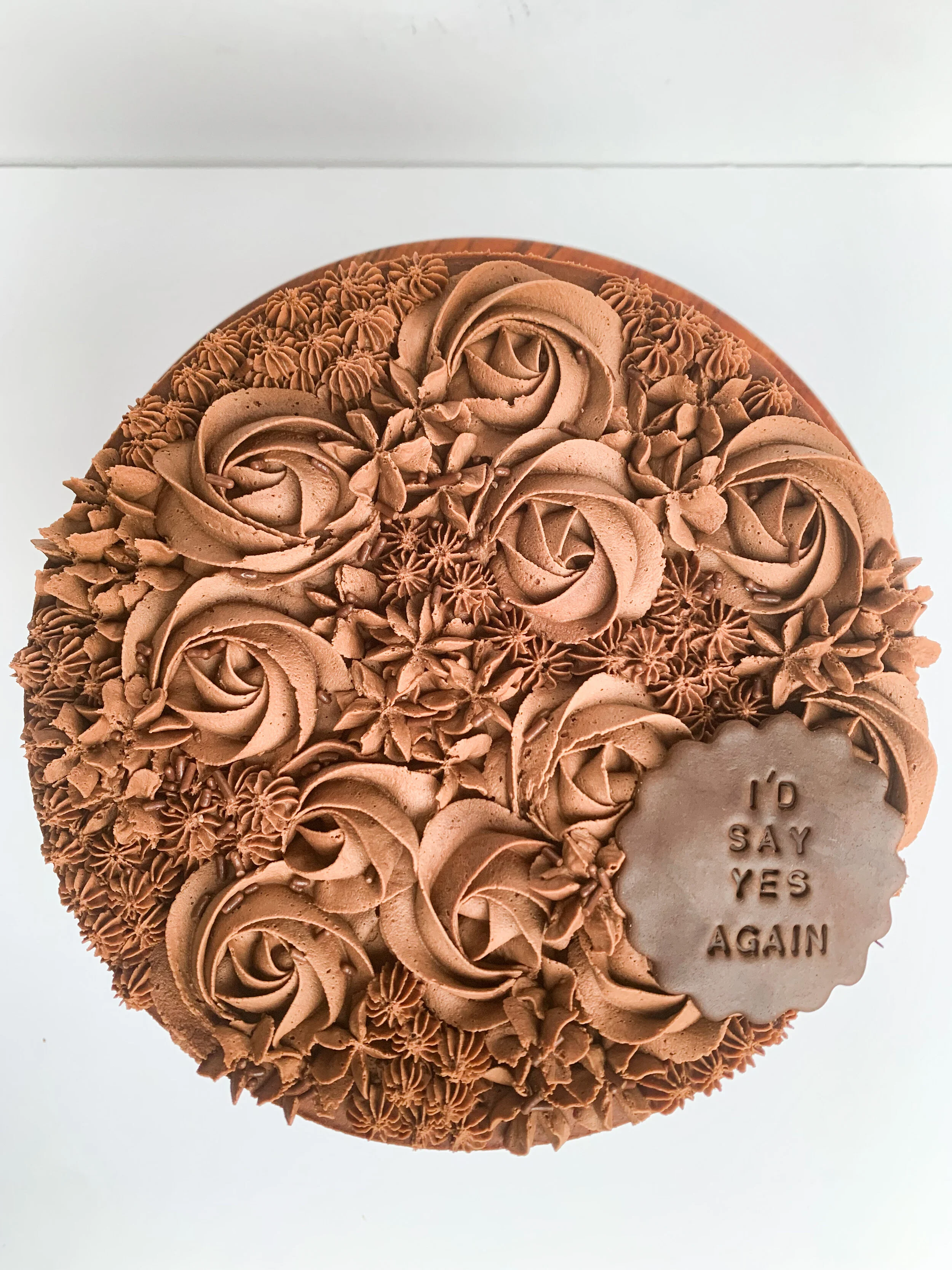 Chocolate cake with fudge filling and chocolate american buttercream