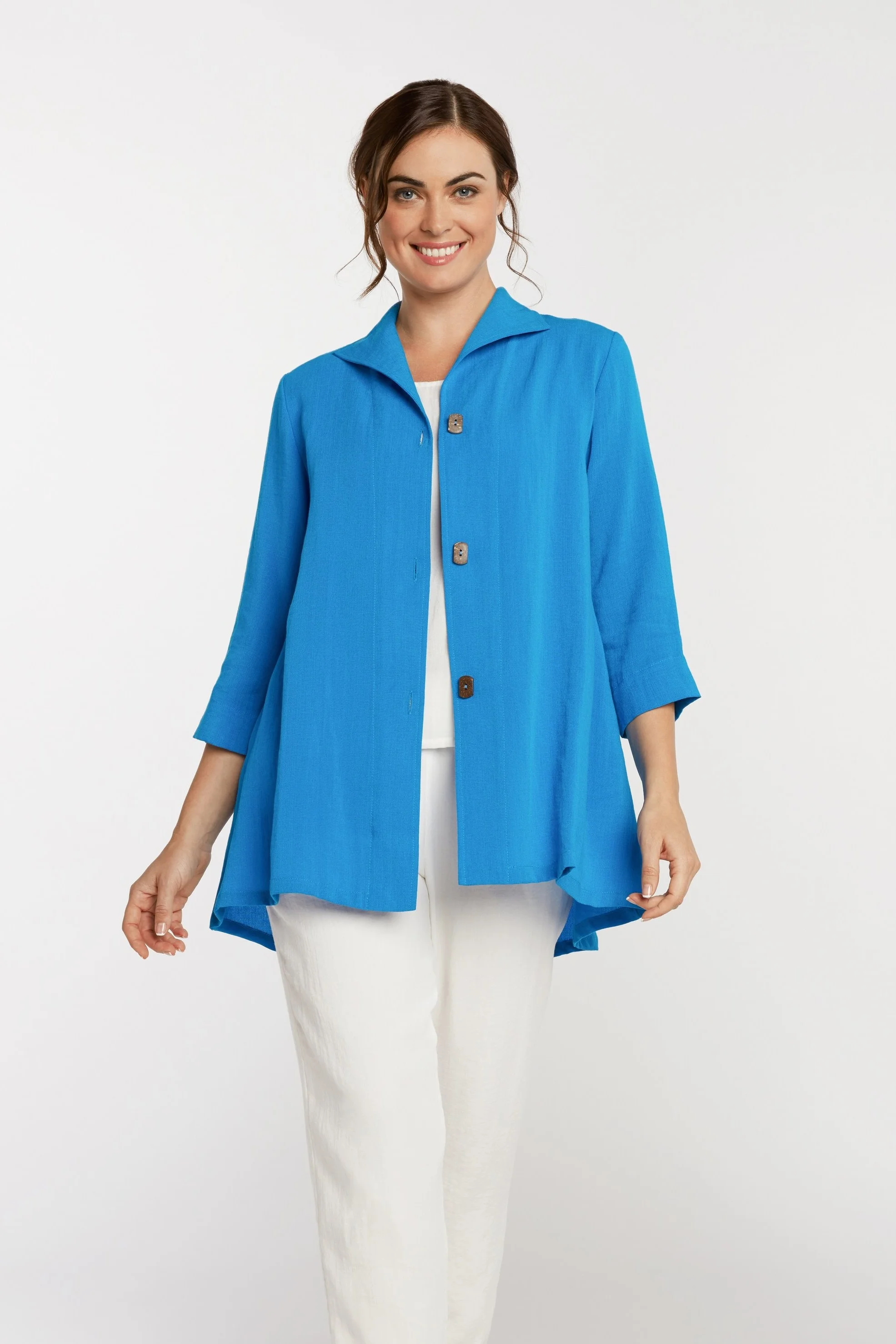 AA183 - Long Coconut Button Swing Jacket