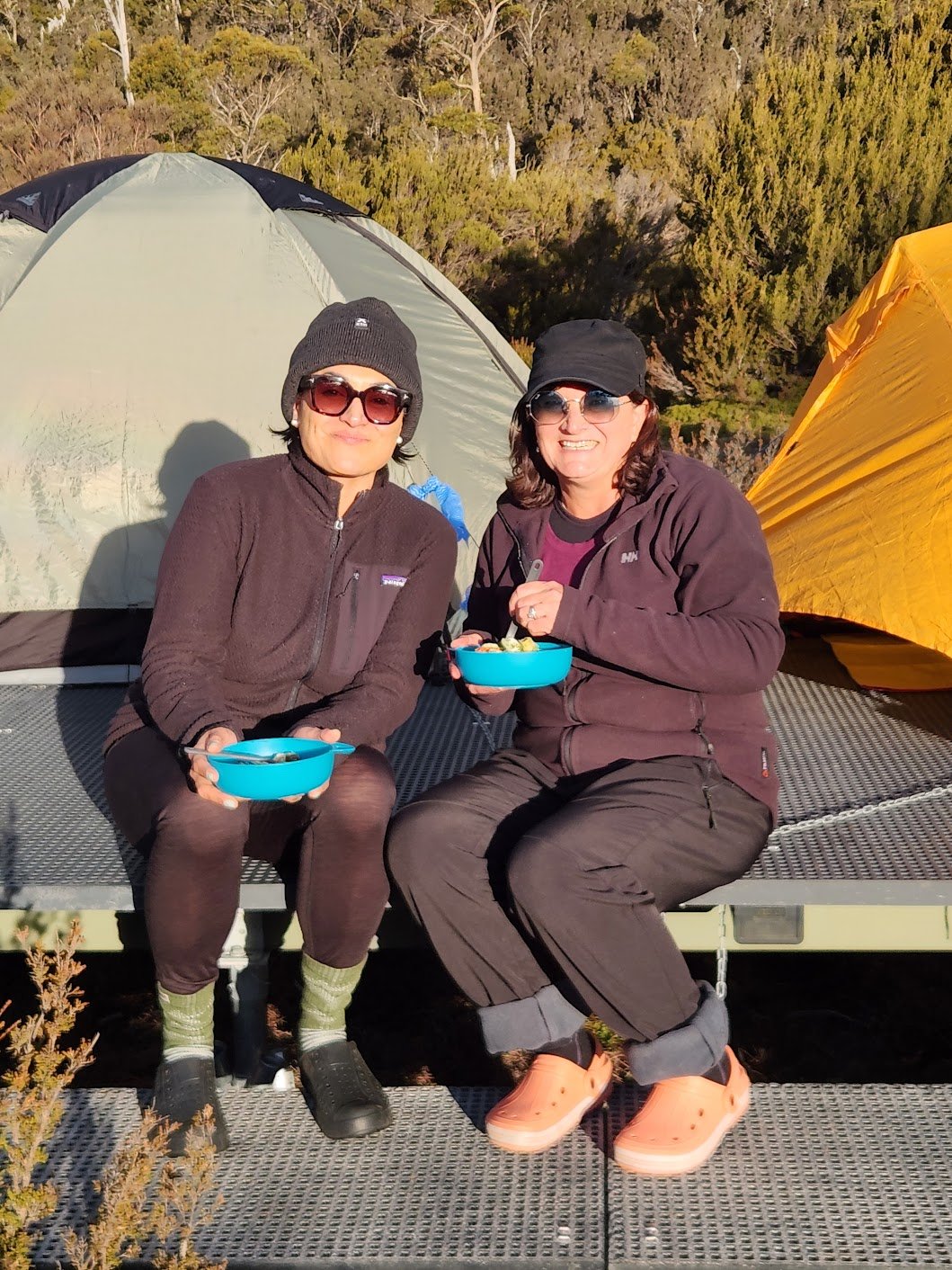 Walls Malissa and Tracy breakfast by the tent.jpg