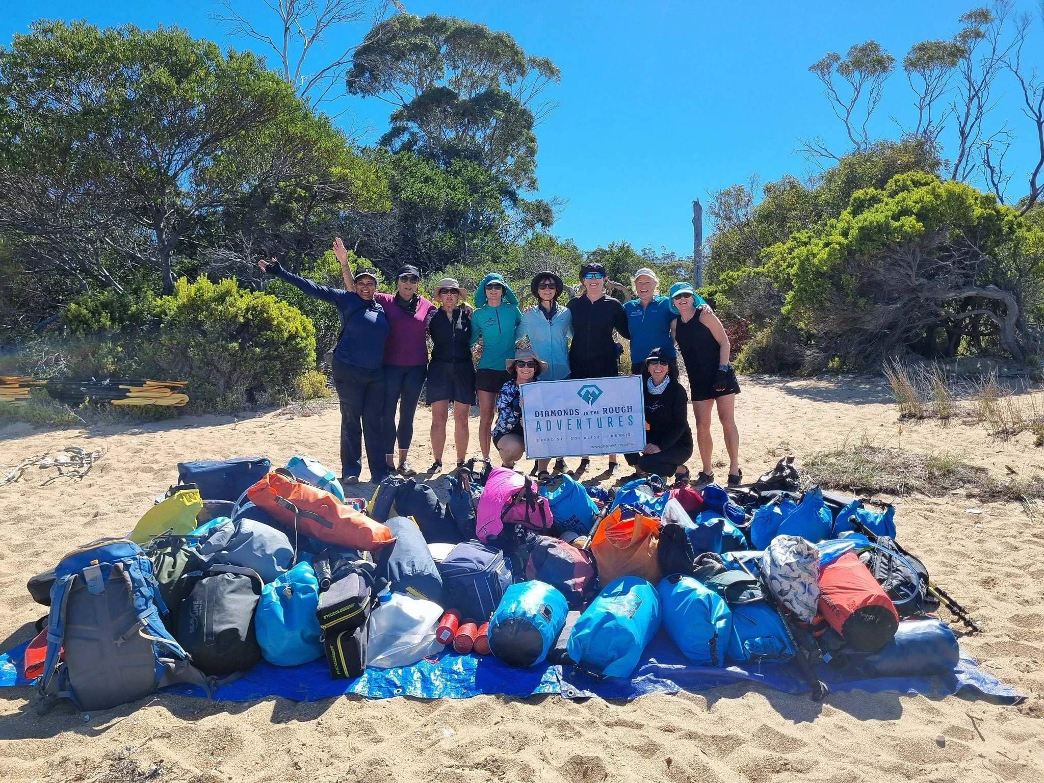 Freycinet group photo with bags in front and Michele.jpg