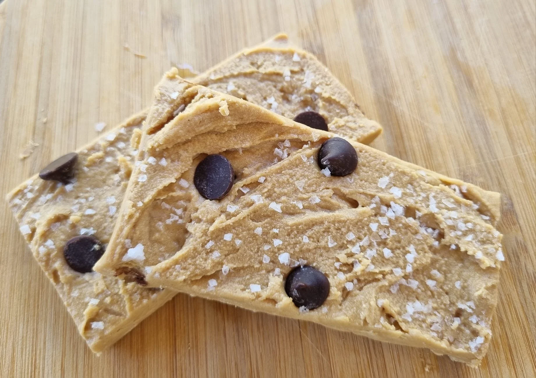 two slices of no bake protein bar