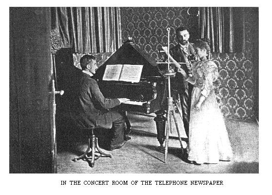 Un’immagine di una trasmissione musicale di Telefon Hírmondó, tratta dall’articolo dedicato all’araldo telefonico ungherese pubblicato nel 1907 da Scientific American .