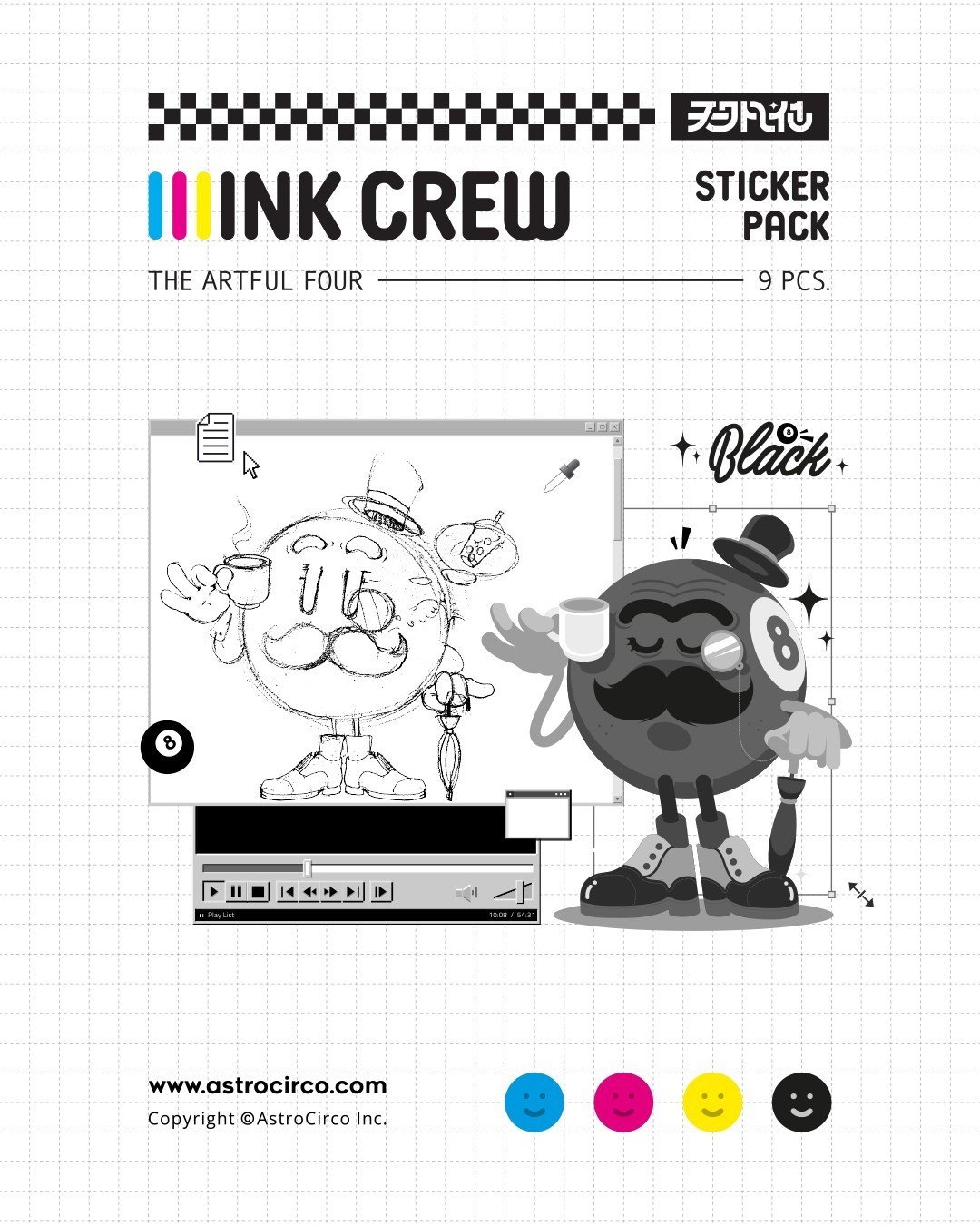 Introducing our last ink crew member, Mr.BLACK. 😎 Explore our INK CREW CMYK sticker pack, printed using 100% pure CMYK colors. Find it on our online shop or visit @mrsurprisetoys THE WELL location.✌️👀
.
.
.
#characterdesign #CMYK #black #inkcrew #a