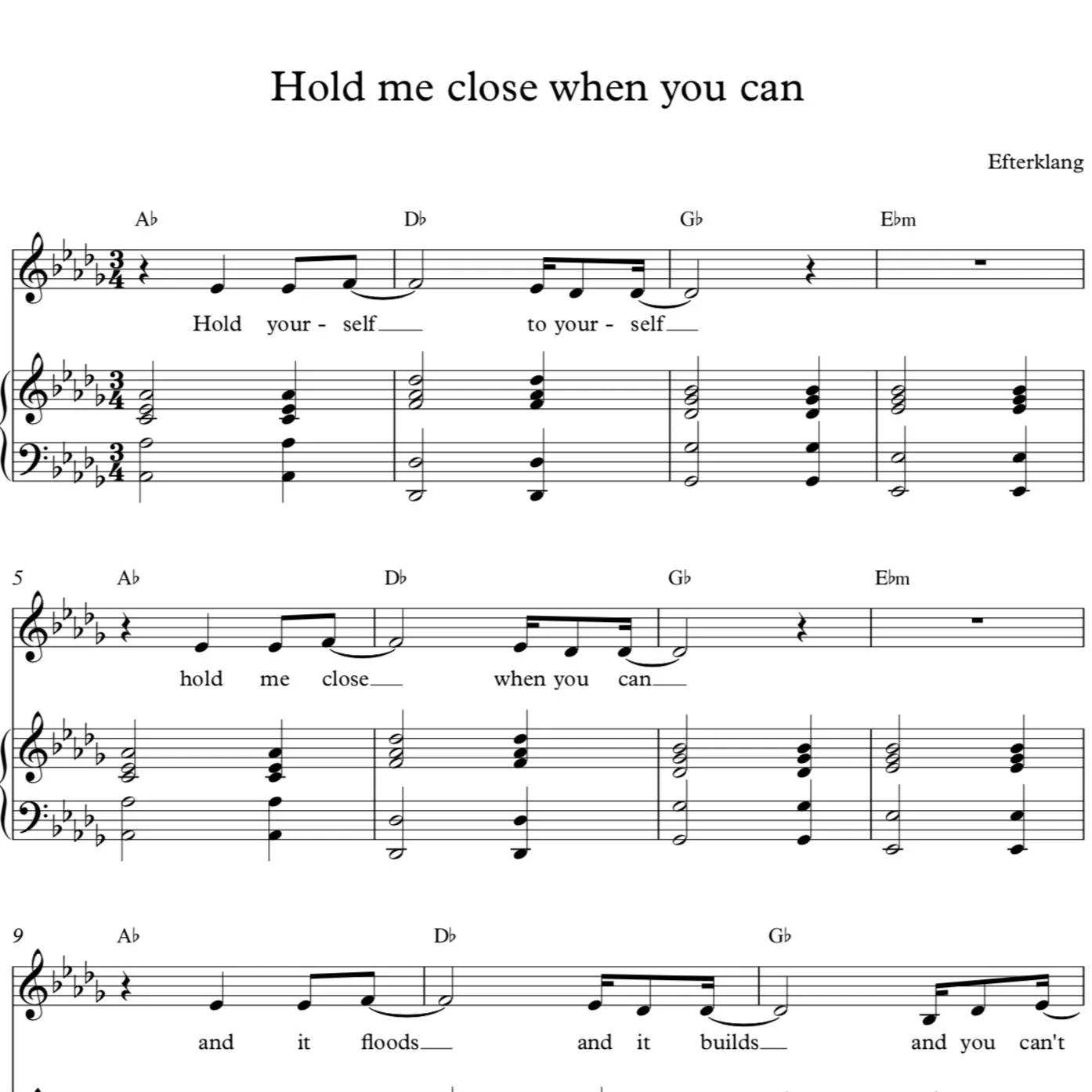 Piano sheet for Hold Me Close When You Can + Happy New Year!