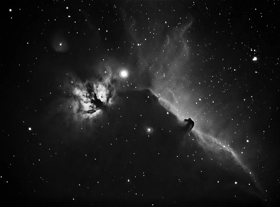 Horsehead and flame nebula taken a few nights ago with modified Canon 760D 12nm Ha filter Explore Scientific CF127 with 0.7 focal reducer on modded Neq6 mount. 18 x 340s at ISO 1600 no guiding Image by Andy Smith Astronomy