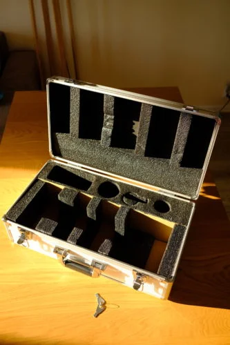 An interior of the case. There is space for some additional accessories (filters, cables, etc.).