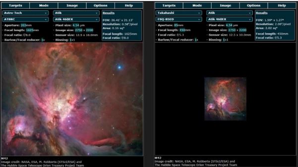 As you can see from above there's a massive difference in target size on your camera chip depending on what scope you use. By using the field of view calculator in this way I can get an idea of whether the target will fit on the entire camera chip o…