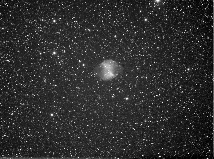 M27 from a stack of 40 x 10 second Ultrastar frames in Starlight Live. Taken with Takahashi FSQ106 at F/5