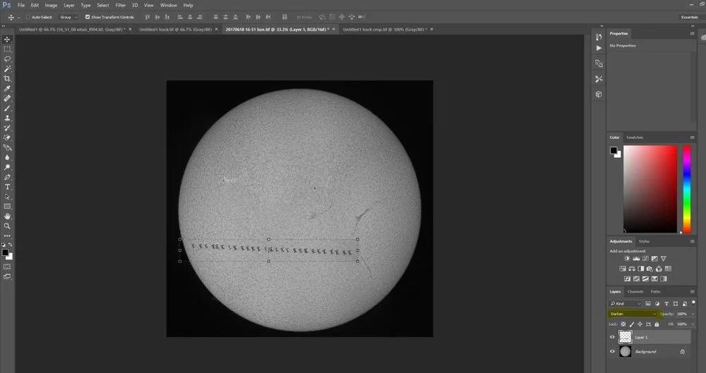 Now paste your cropped composite onto your full disk solar image