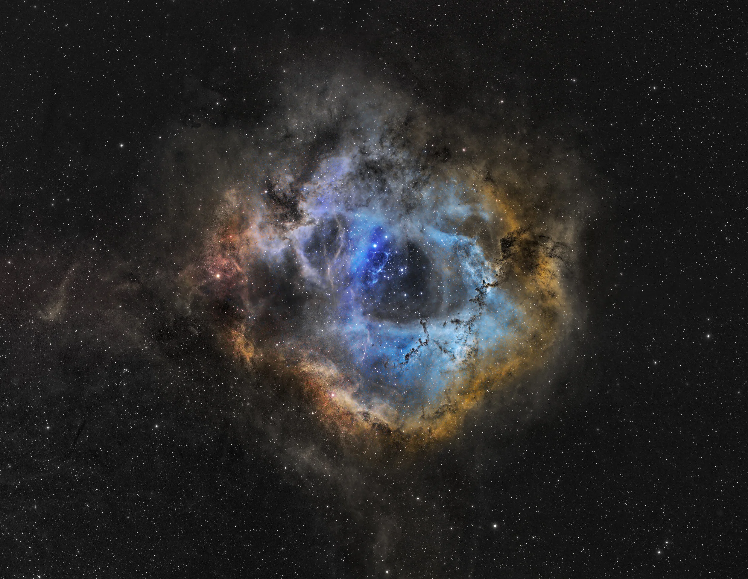 Image by Paul C. Swift NGC 2237 Rosette nebula a cosmic cloud.A 4 panel mosaic Frames: 120x1800"Integration: 60.0 hoursmoonrocksastro.comThis data was acquired with my Takahashi TSA 102. Hope you enjoy it!NGC 2237 Inside the Rosette nebulaImaging te…