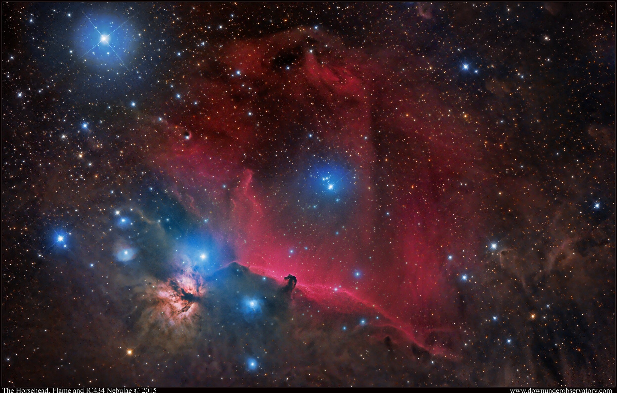 Image by Terry HancockThe Horsehead, Flame and IC434 NebulaeCovering 3.48 x 2.18 degrees captured over 4 seasons using LRGB + H-Alpha filters showing the immensity of the bright Emission Nebula IC434.This is a combination of data captured from my ba…