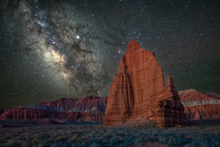 Temple of the Moon, an impressive sandstone monolith found in the back-country Cathedral Valley area