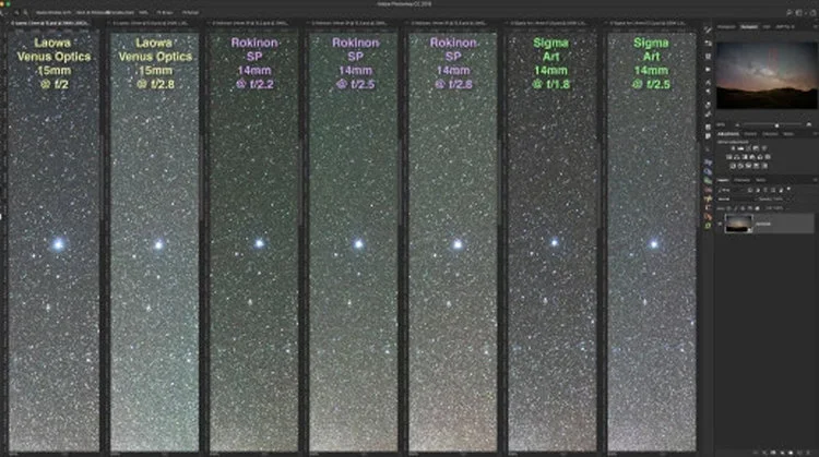 15mm Laowa vs. Rokinon 14mm SP vs. Sigma Art 14mm – Comparing the centre of the image for sharpness, wide open and stopped down. Click or tap on an image to download a full-resolution JPG for closer inspection © 2018 Alan Dyer