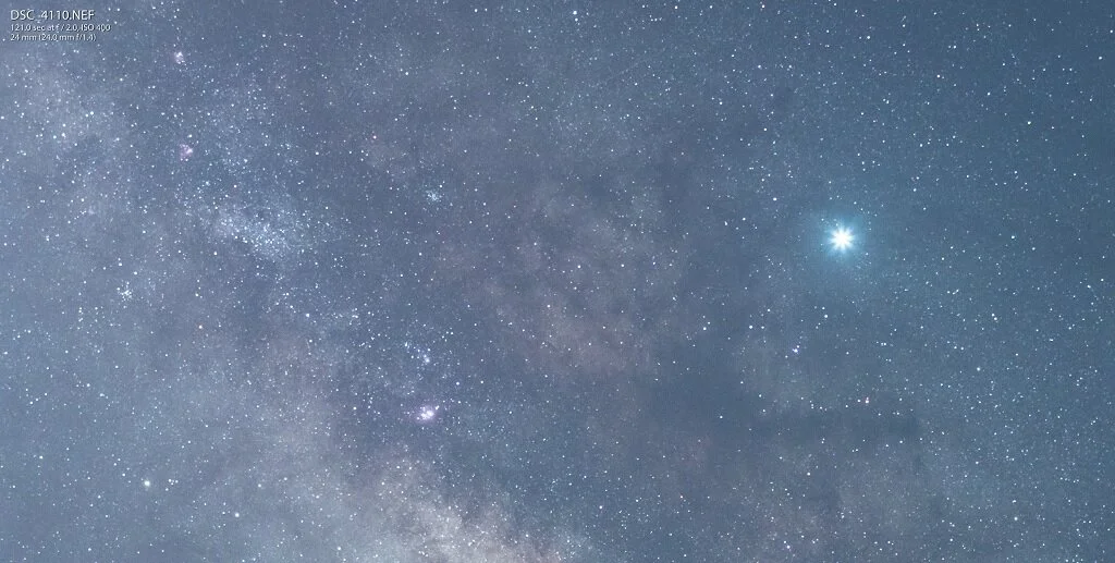 100% crop of a 2 minute Exposure at F2 ISO 400 (Tracked)