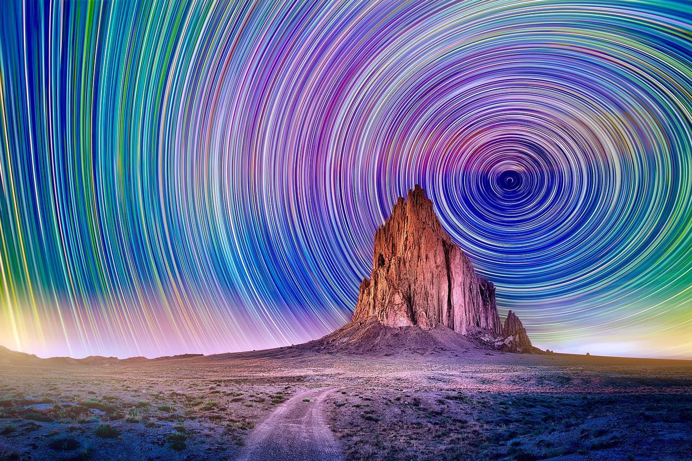 “Magic Mountain” an image of Shiprock, New Mexico that took over 700 images,6 hours of 20 second captures and over a week to process