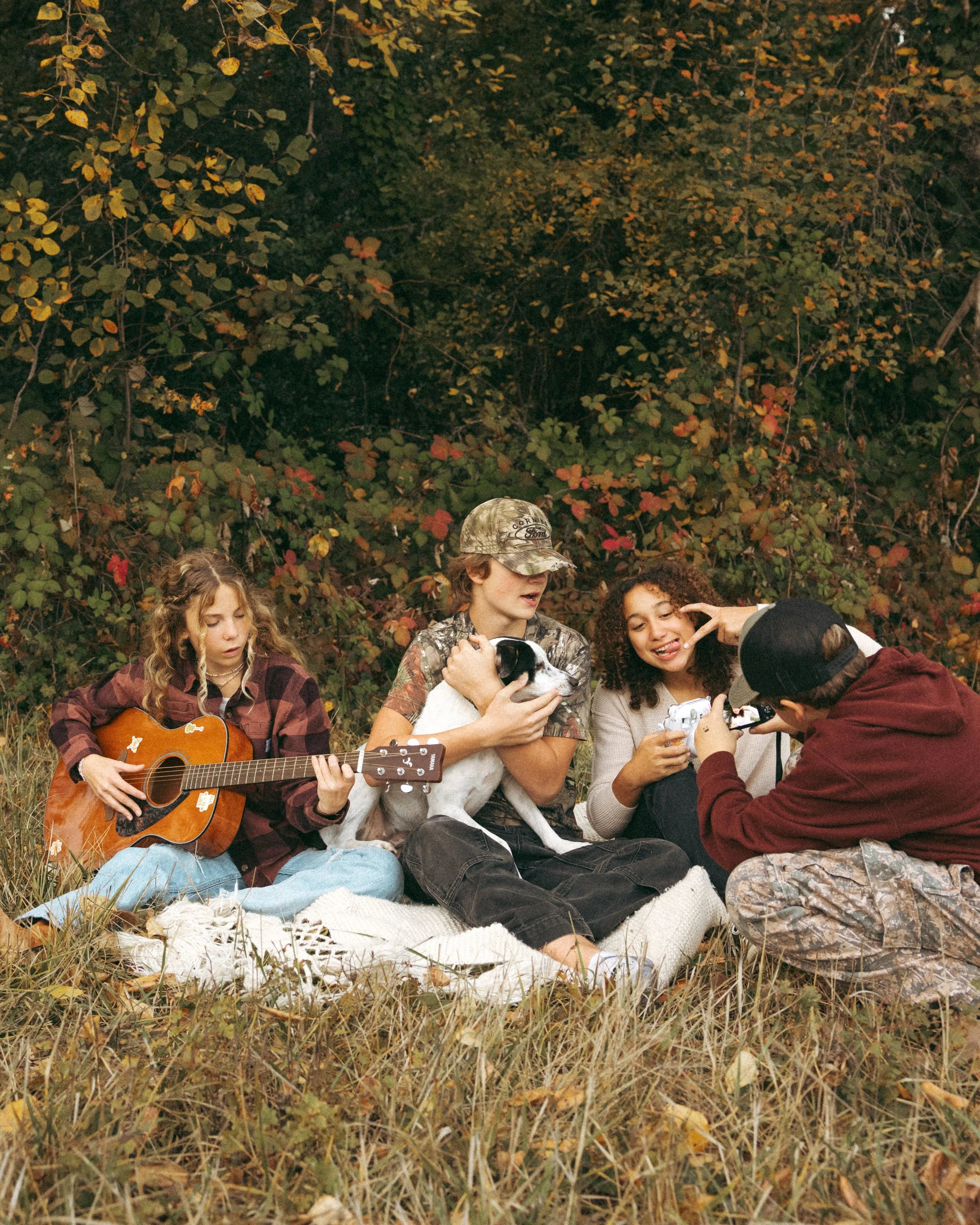 middle school students in community, playing music and enjoying independent study