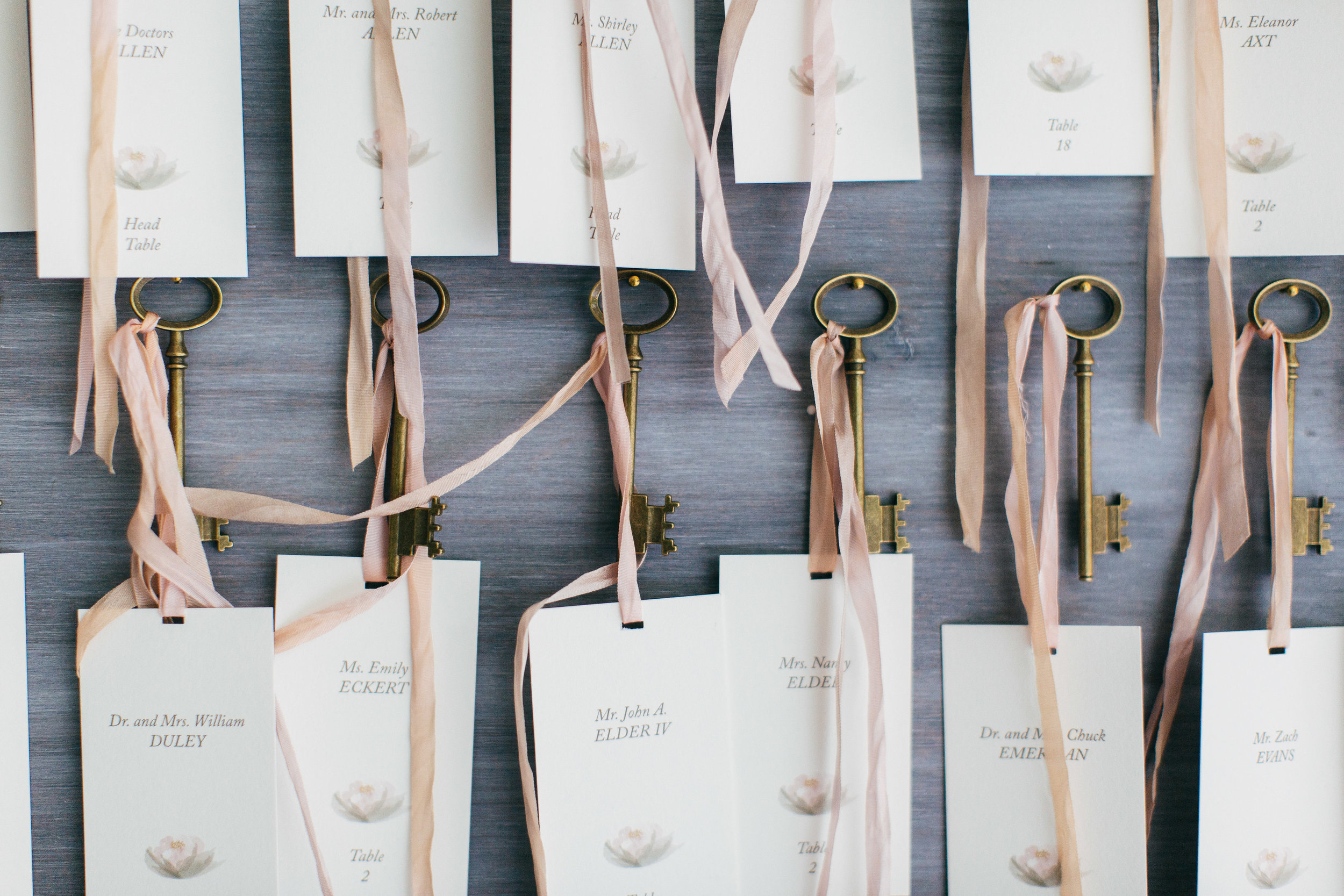 Vintage key escort cards for wedding