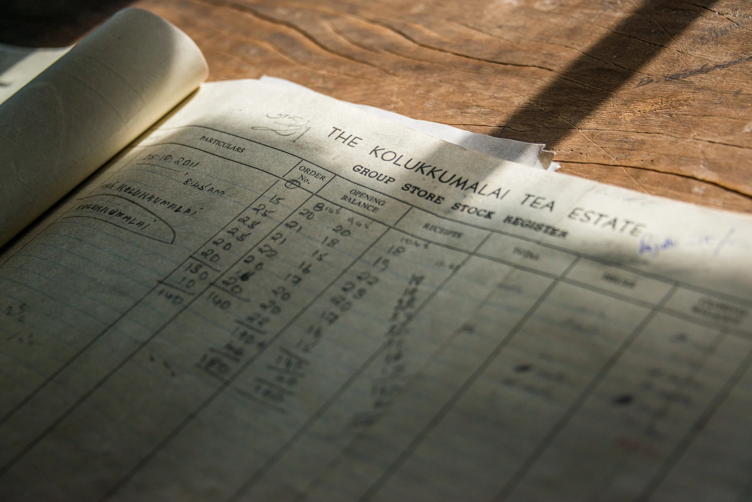 The log book at the Kolukkumalai estate, Kerala, India