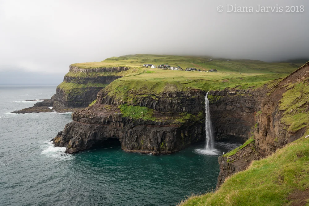 Mulafossur waterfall in the village of Gasadalur, Faroe Islands