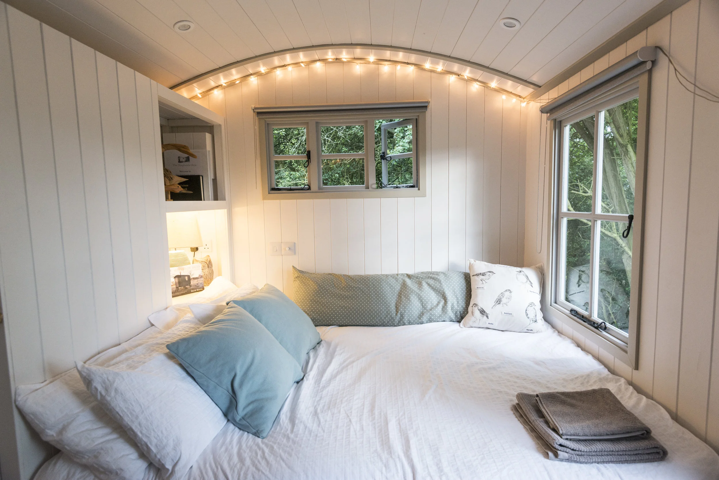 The interior at The Shepherd's Hide shepherd's hut, Thorrington, Essex