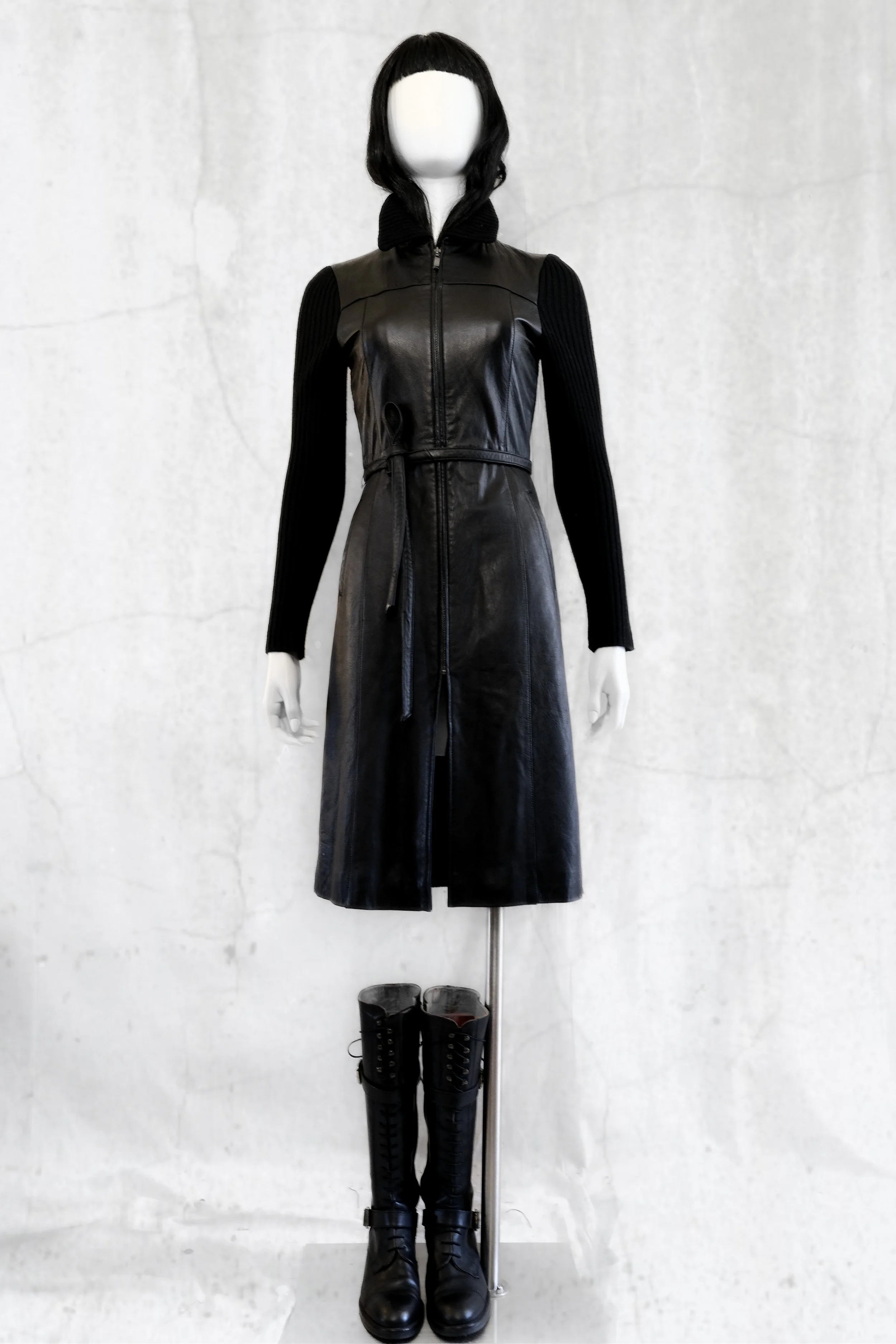 Y2K Black Leather Knit Dress