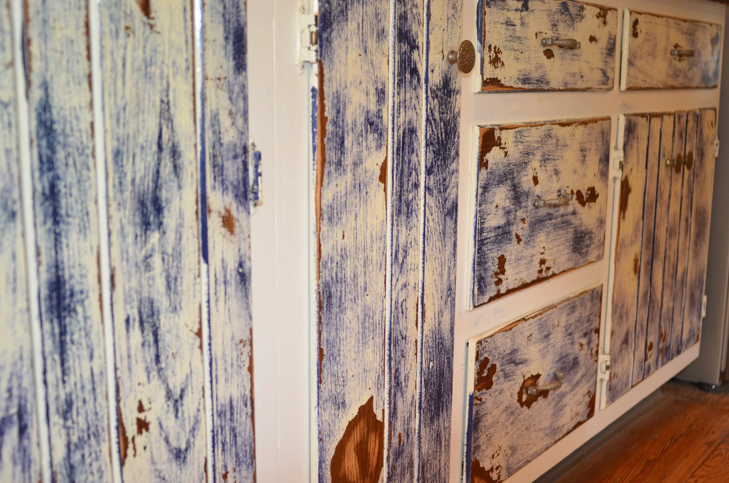 HAND PAINTED CUSTOM DISTRESSED KITCHEN CABINETS