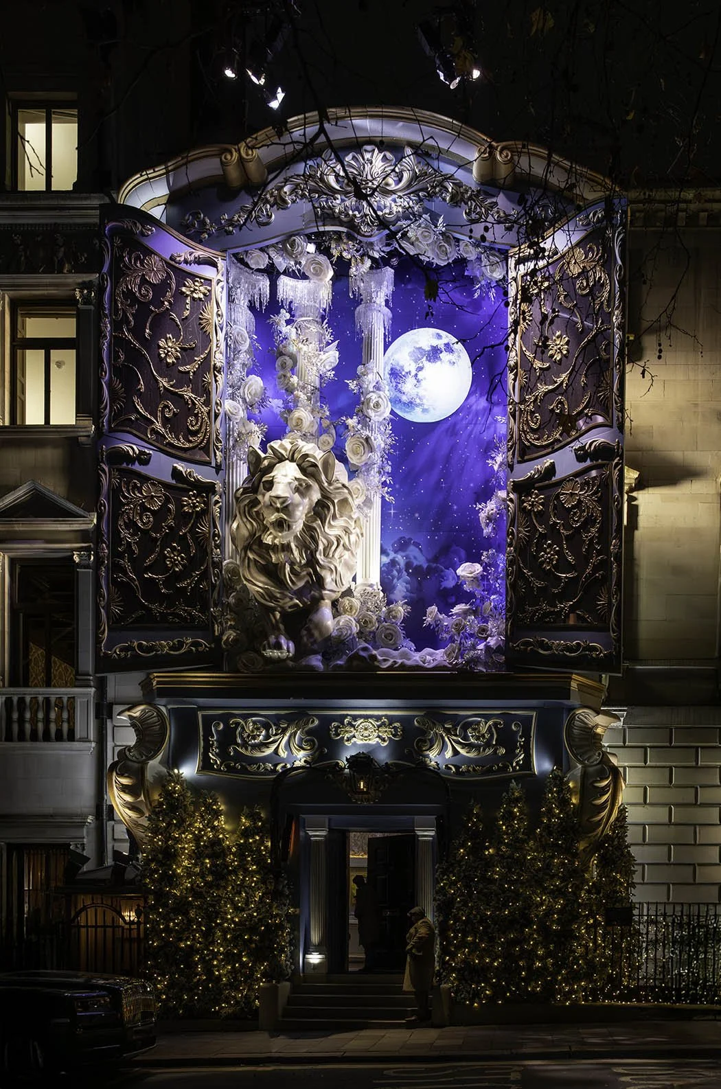 Narnia themed Christmas display at Annabel's private members' club on Berkeley Square, London.