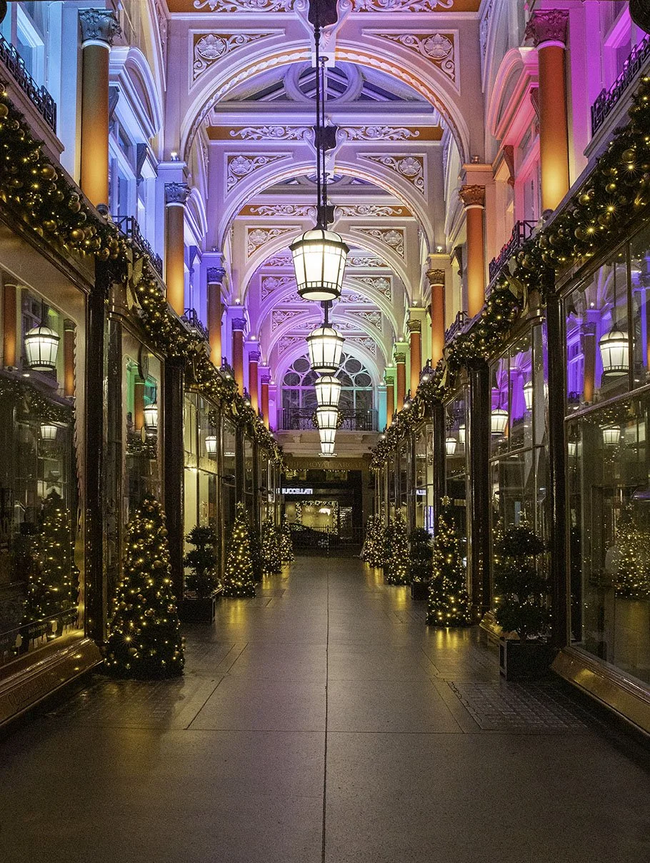 Royal Arcade in London with Christmas decorations