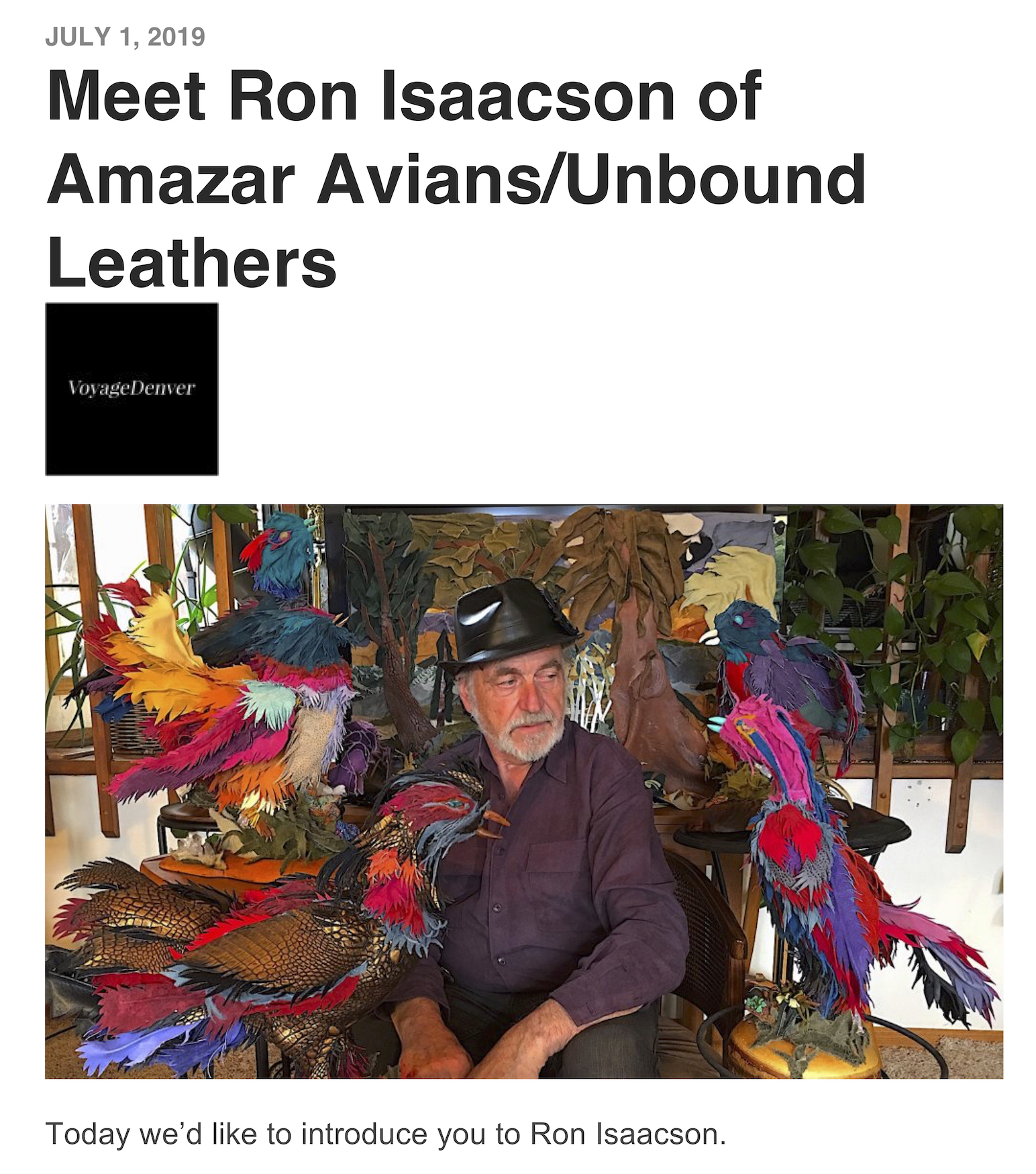VoyageDenver Magazine July 2019 - JULY 1, 2019 Meet Ron Isaacson of Amazar Avians/Unbound Leathers