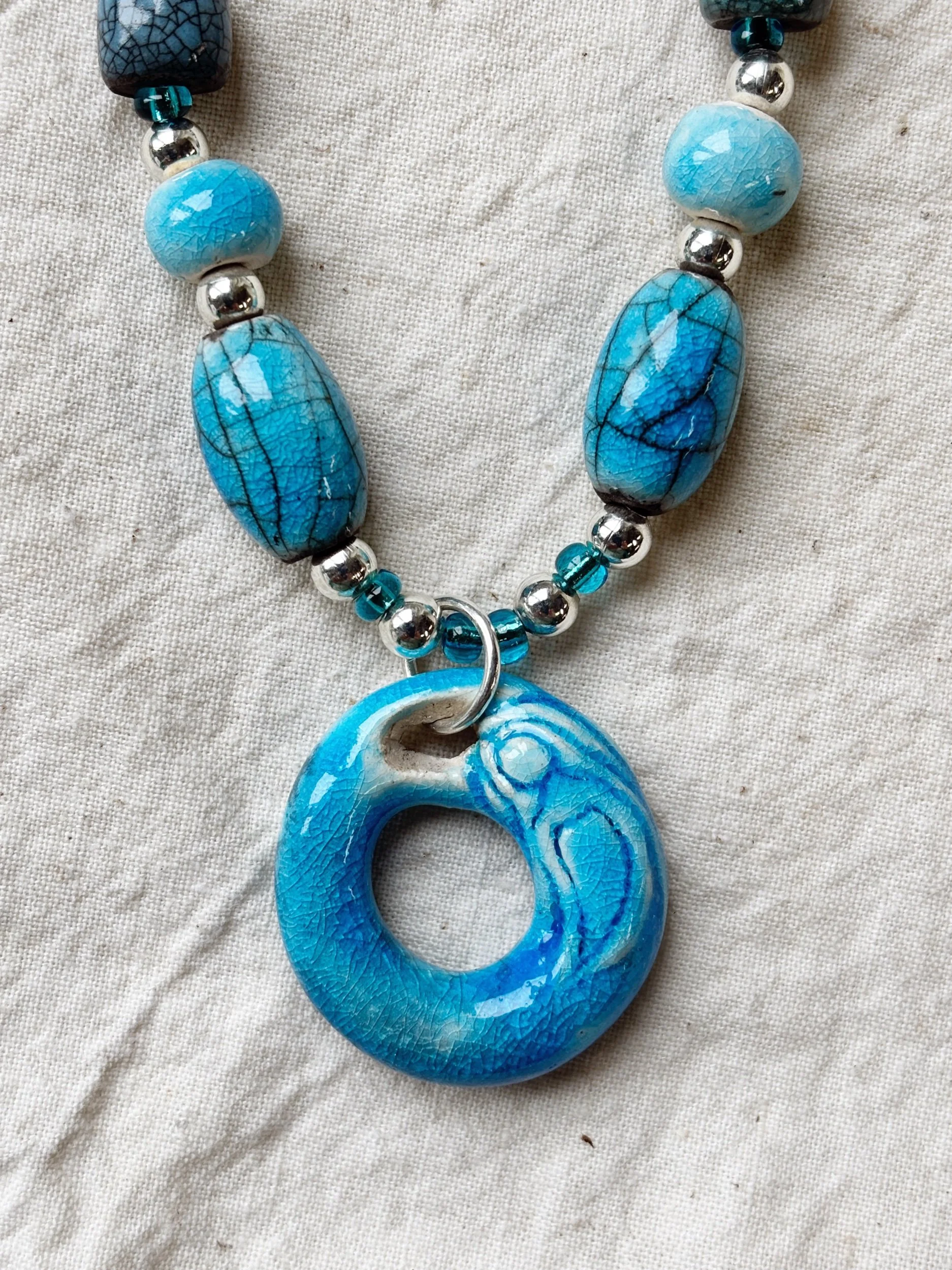 Ocean Goddess - Raku Ceramic Turquoise Beaded Necklace