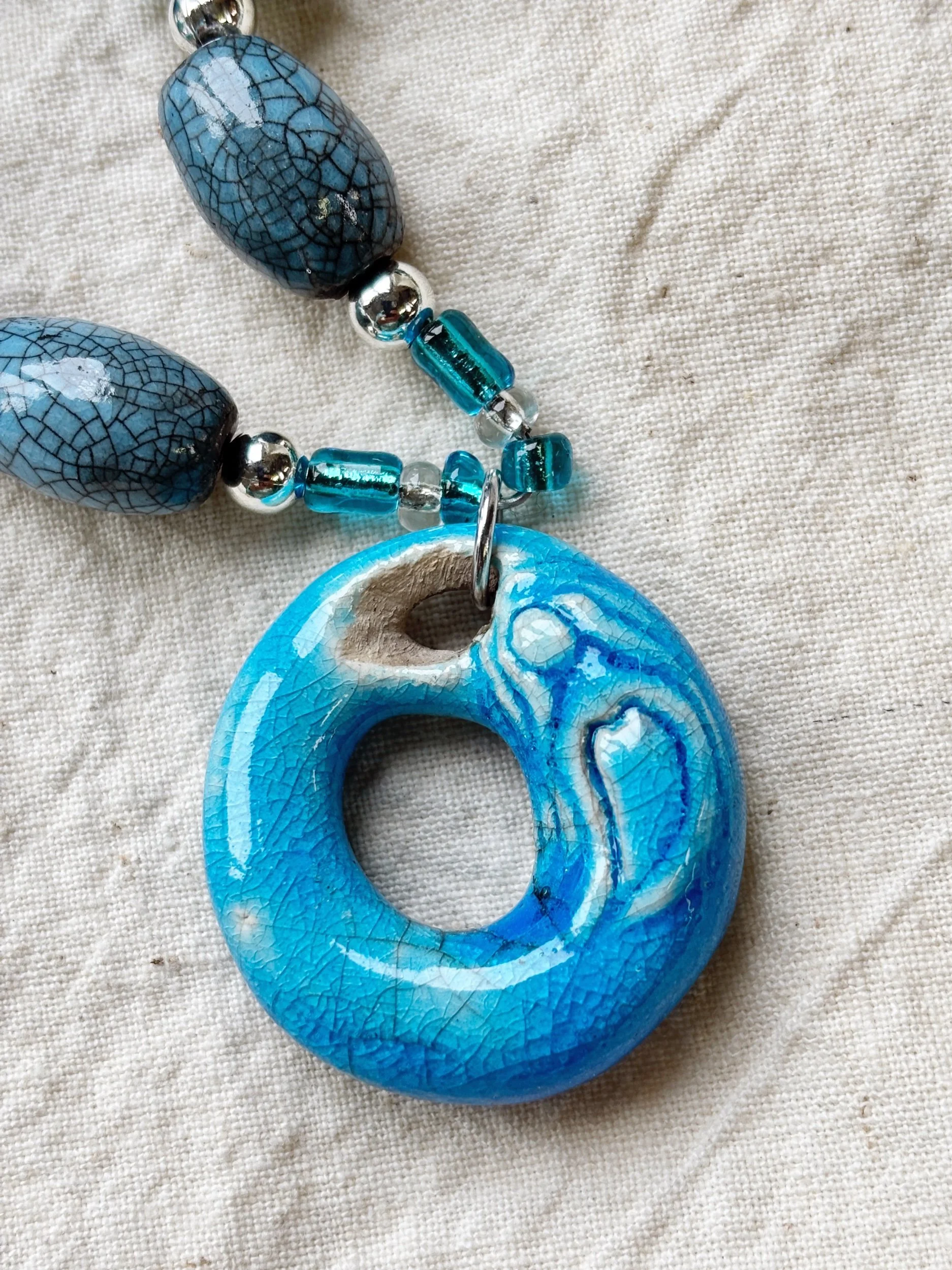 Ocean Goddess  2- Raku Ceramic Turquoise Beaded Necklace