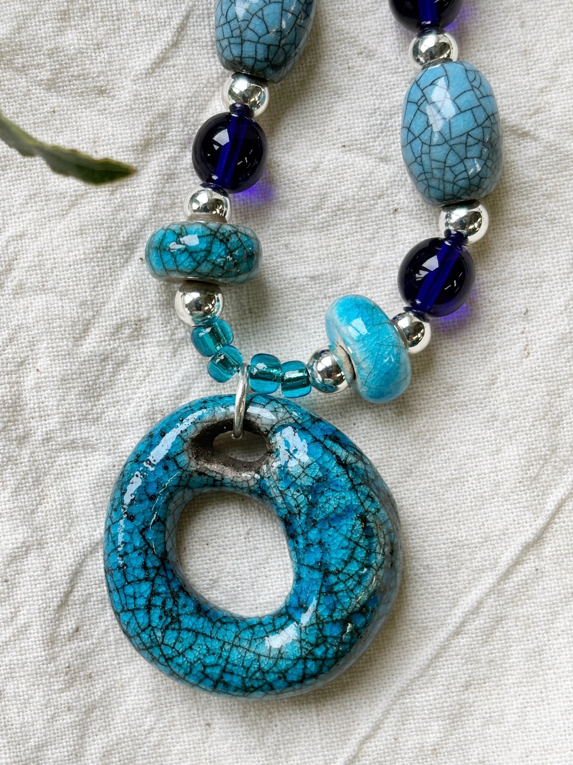 Ocean Goddess  3 - Raku Ceramic Turquoise Beaded Necklace