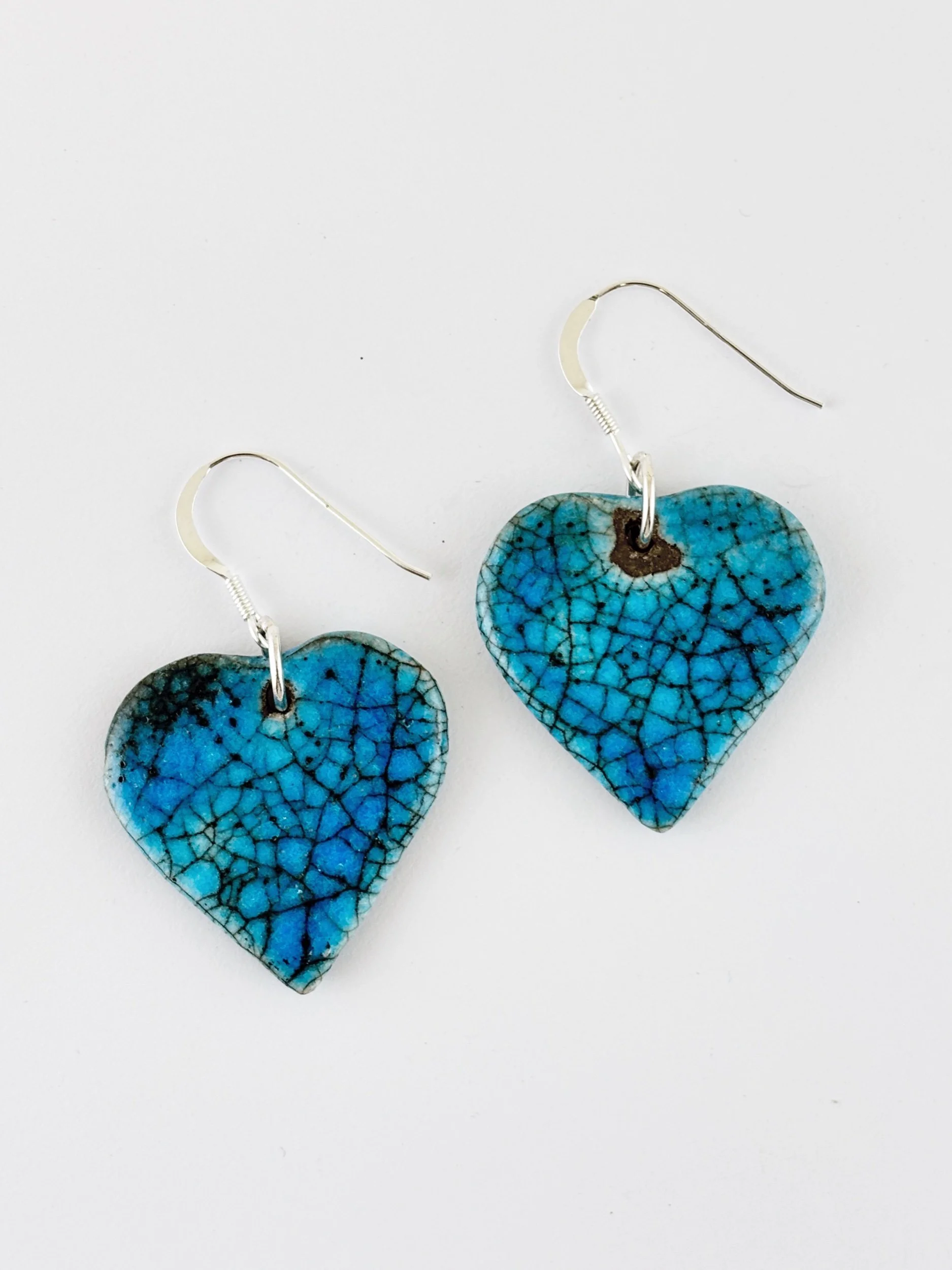 Turquoise Heart Earrings - Ceramic and Silver 2