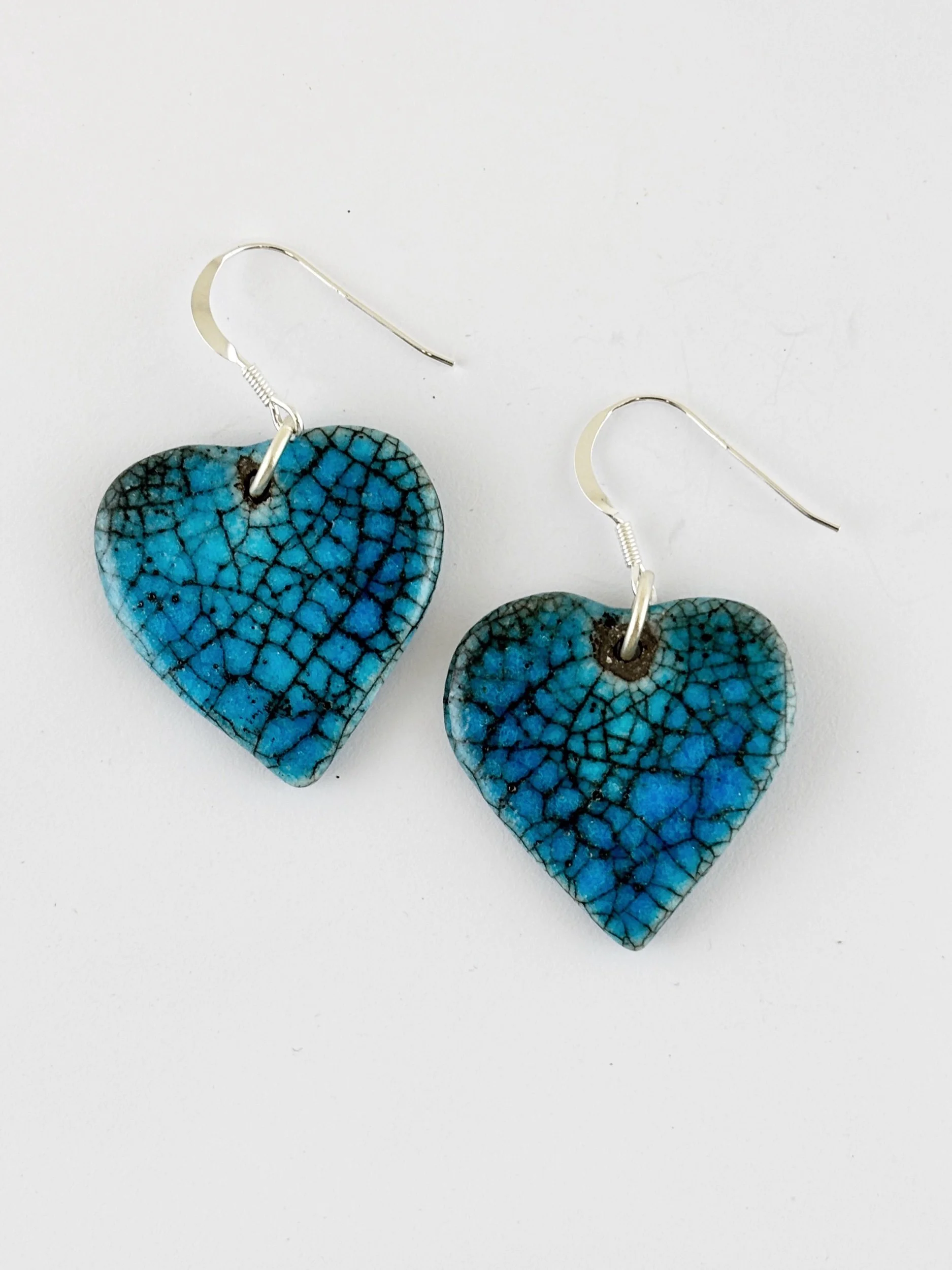 Turquoise Heart Earrings - Ceramic and Silver 3