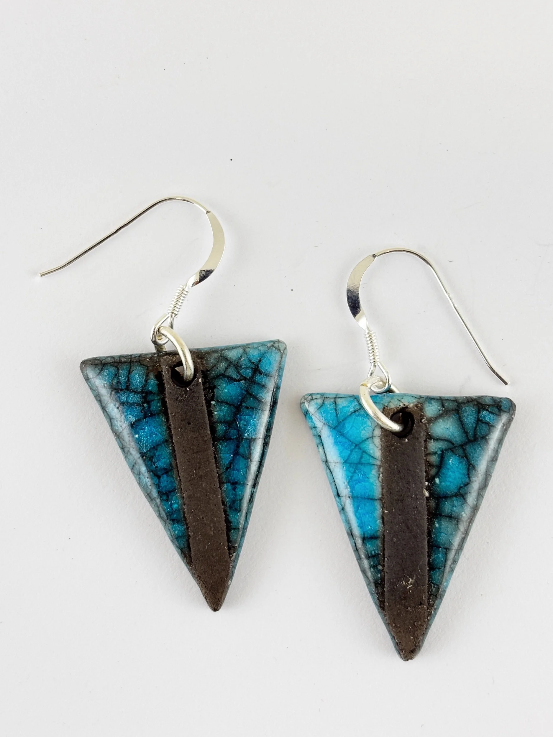 2 Xmas Turquoise Triangle Earrings - Ceramic and Silver
