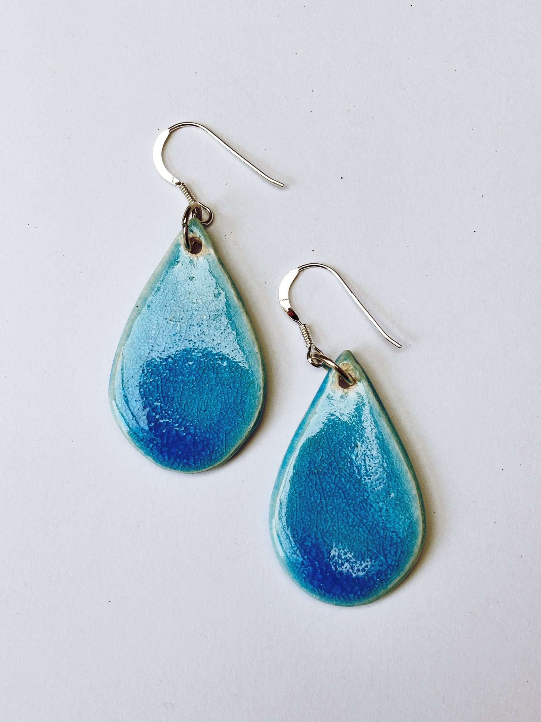 Turquoise Droplet Earrings - Ceramic and Silver